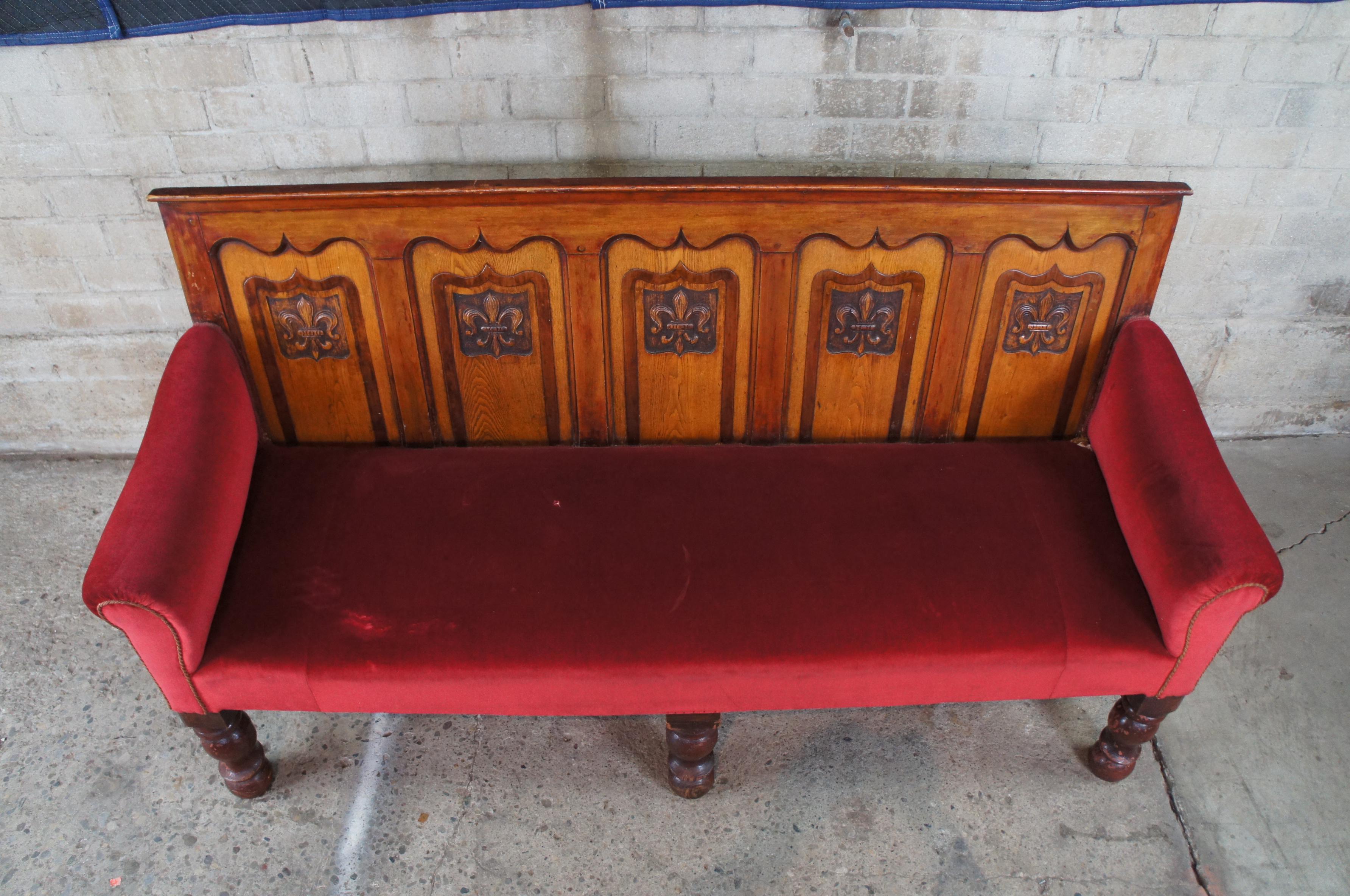 Antique 18th Century English Paneled Oak Pub Bench Settle Pew Gothic Revival For Sale 3