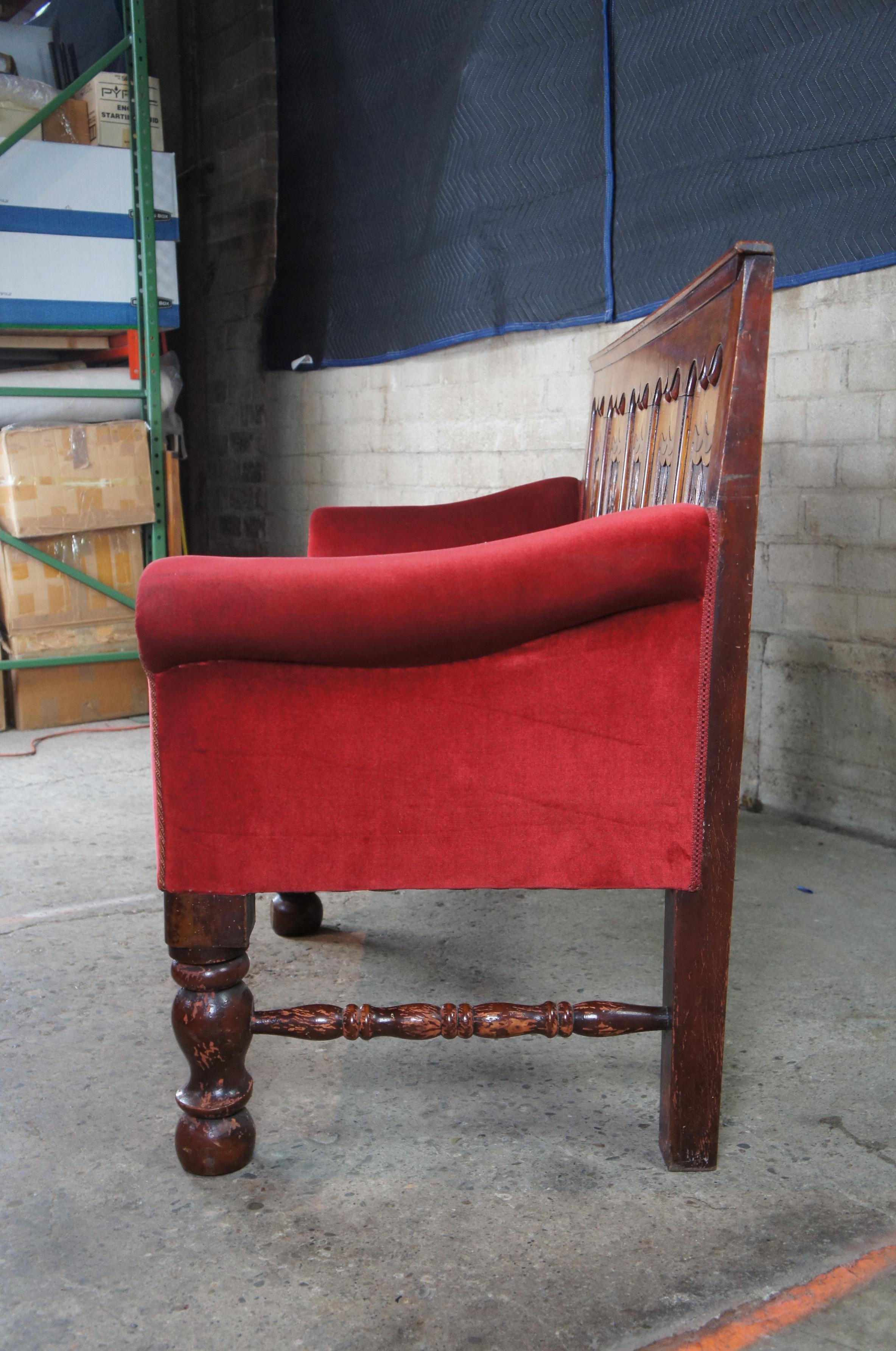 18th Century and Earlier Antique 18th Century English Paneled Oak Pub Bench Settle Pew Gothic Revival For Sale