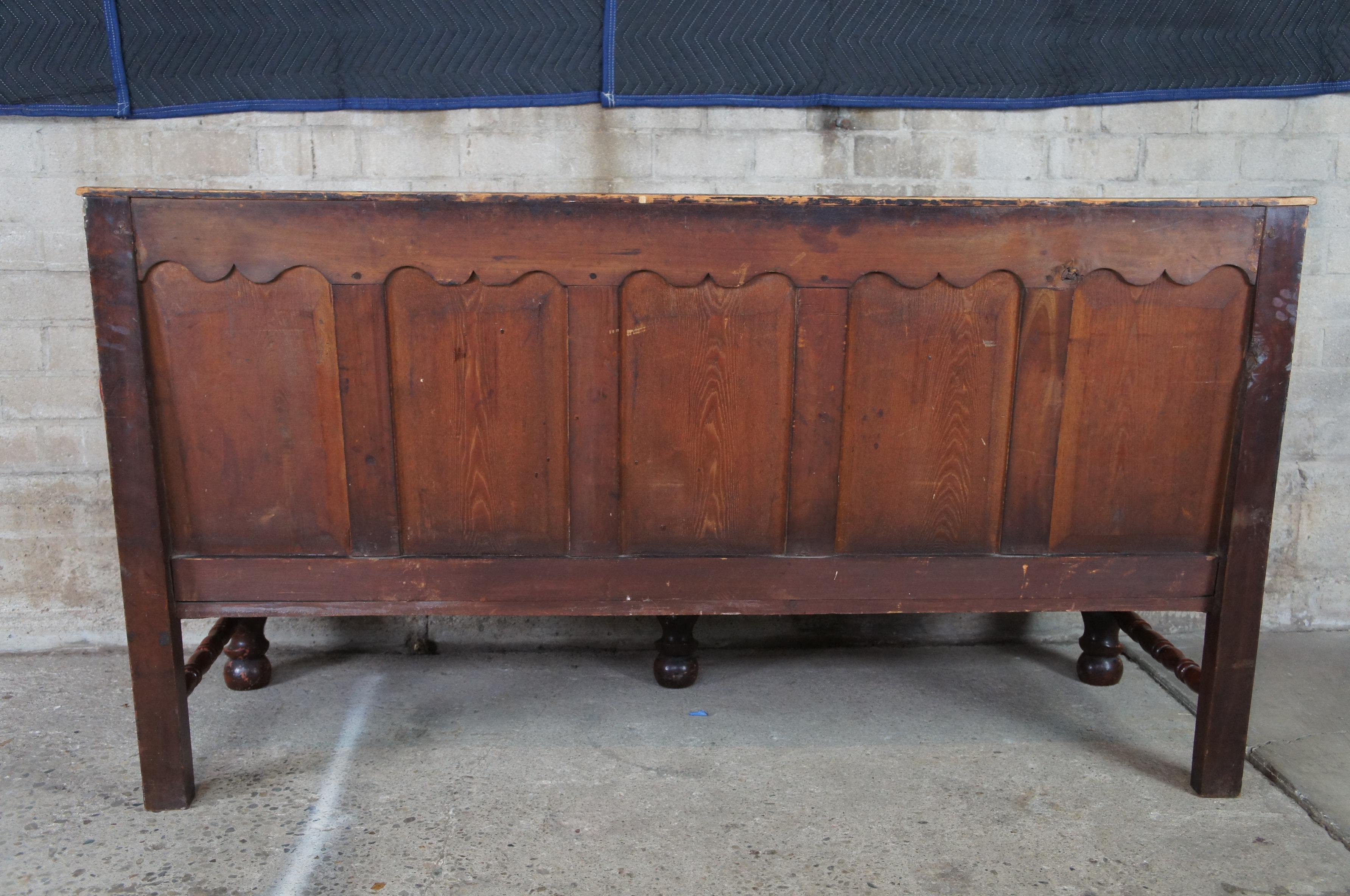 Antique 18th Century English Paneled Oak Pub Bench Settle Pew Gothic Revival For Sale 1