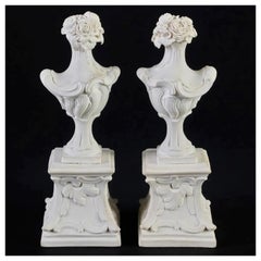 Antique 18th Century English Rococo Biscuit Porcelain Urns on Pedestals - a Pair