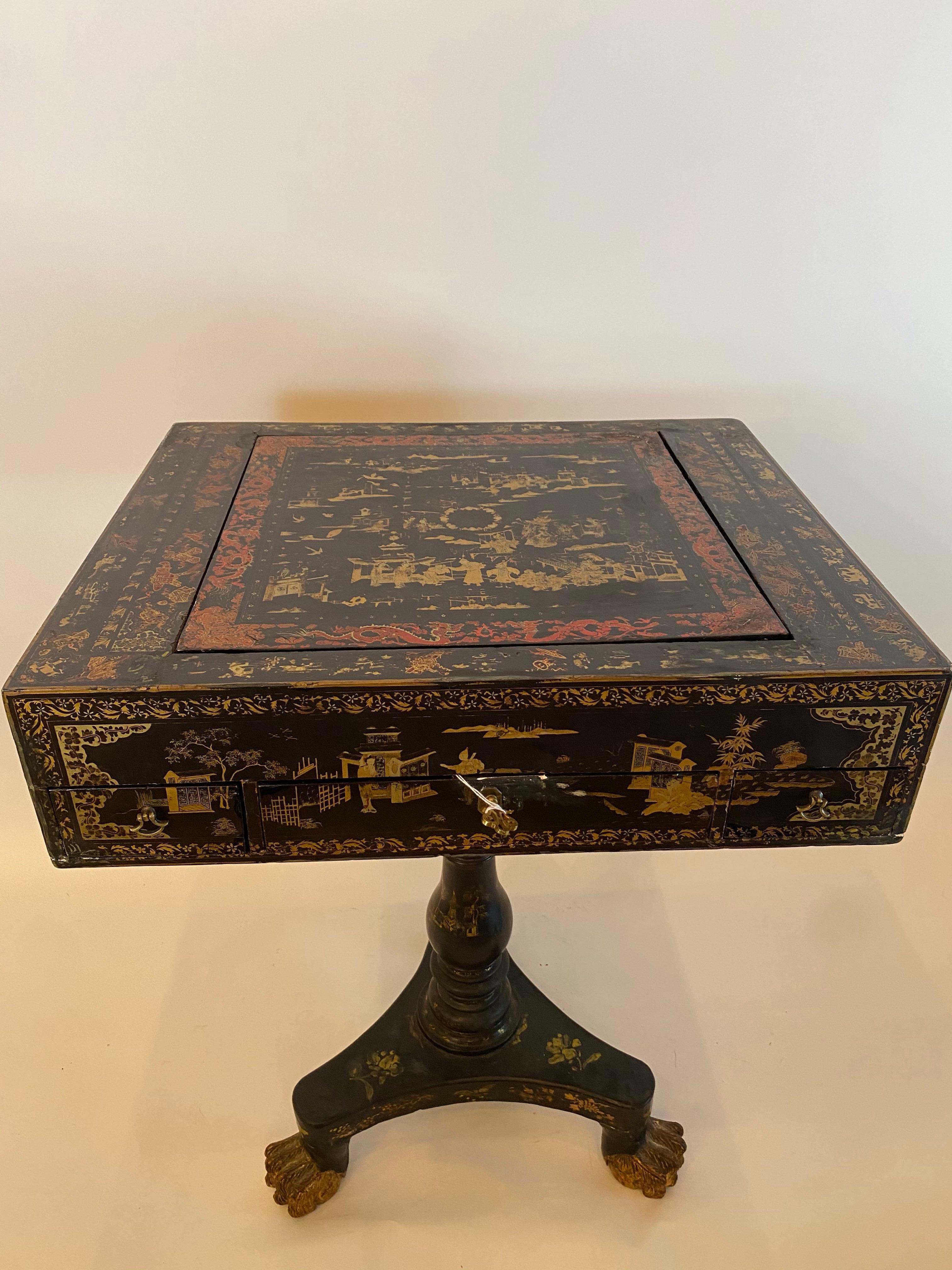 Antique 18th Century Export Chinese Lacquer Gaming Table 3