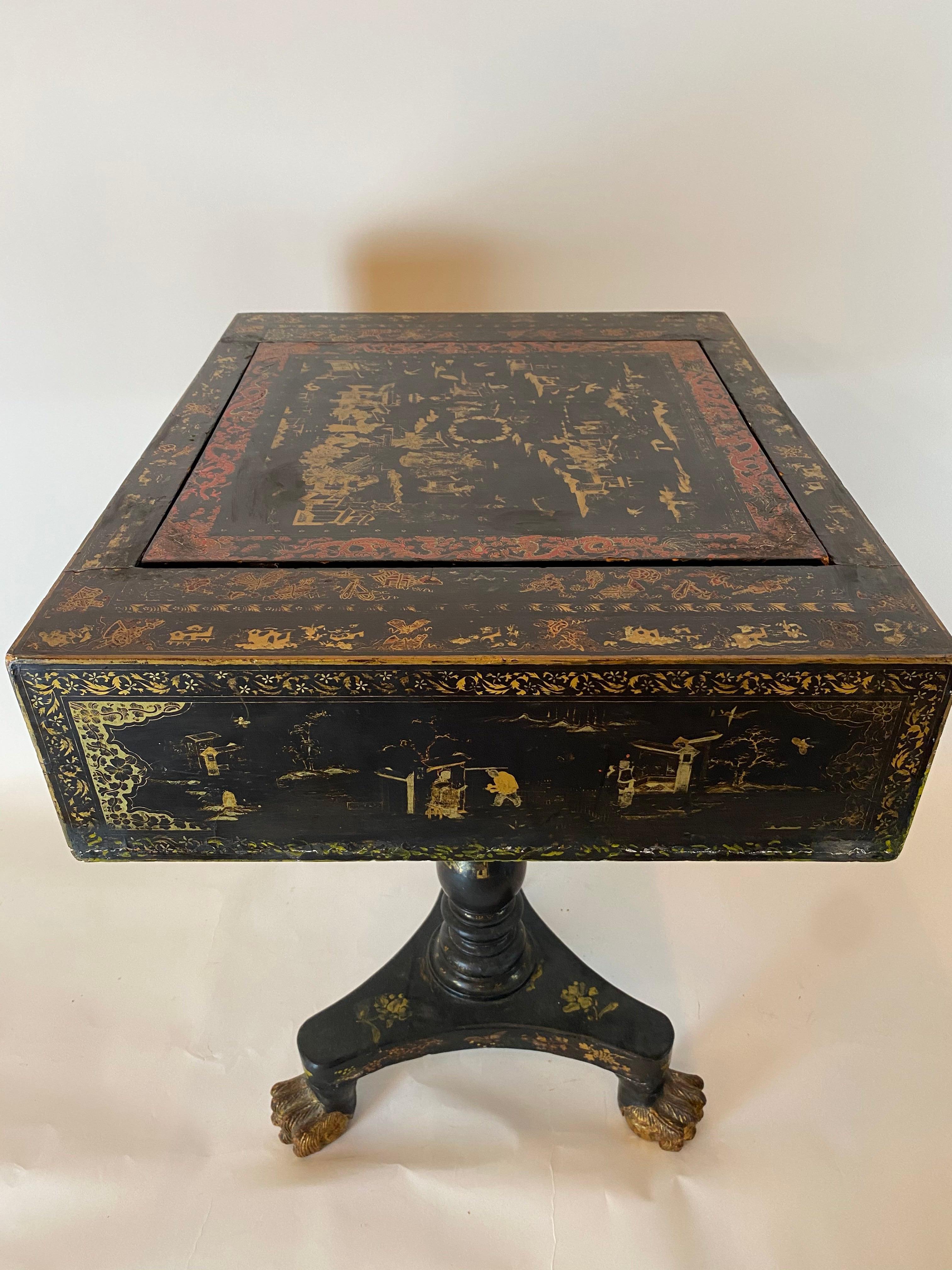 Hand-Painted Antique 18th Century Export Chinese Lacquer Gaming Table
