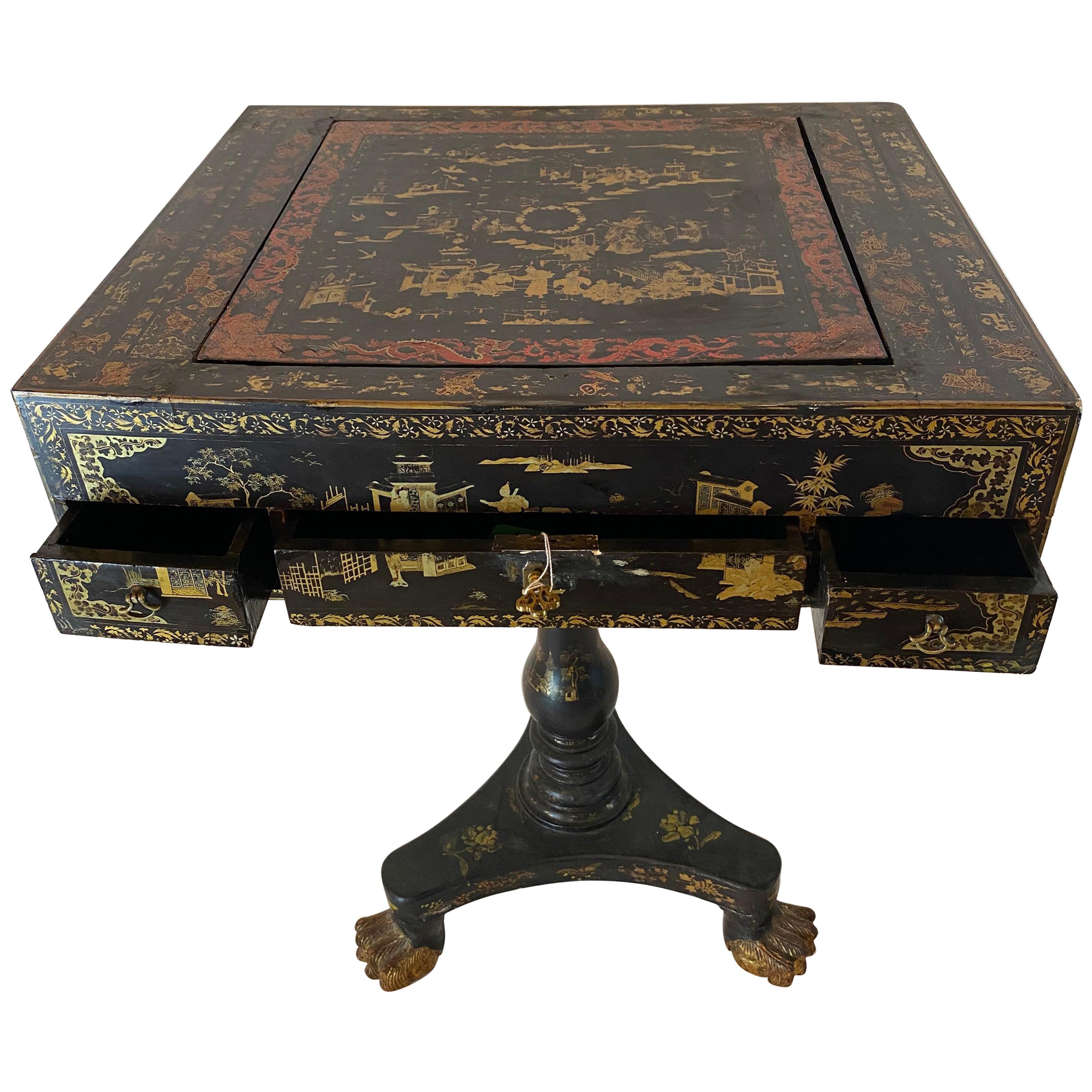Antique 18th Century Export Chinese Lacquer Gaming Table