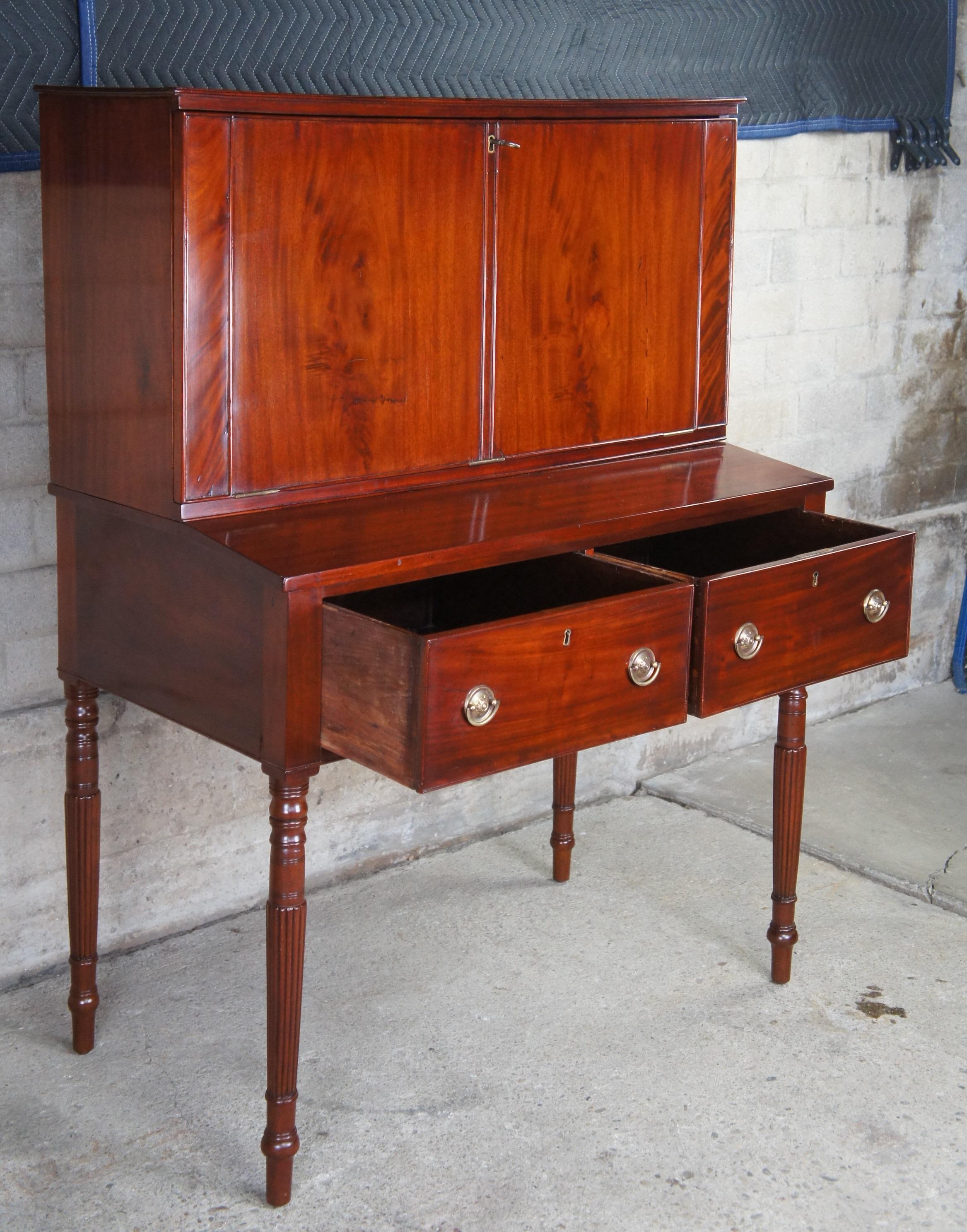 Antique 18th Century Federal Sheraton Mahogany Fall Front Secretary Writing Desk For Sale 1