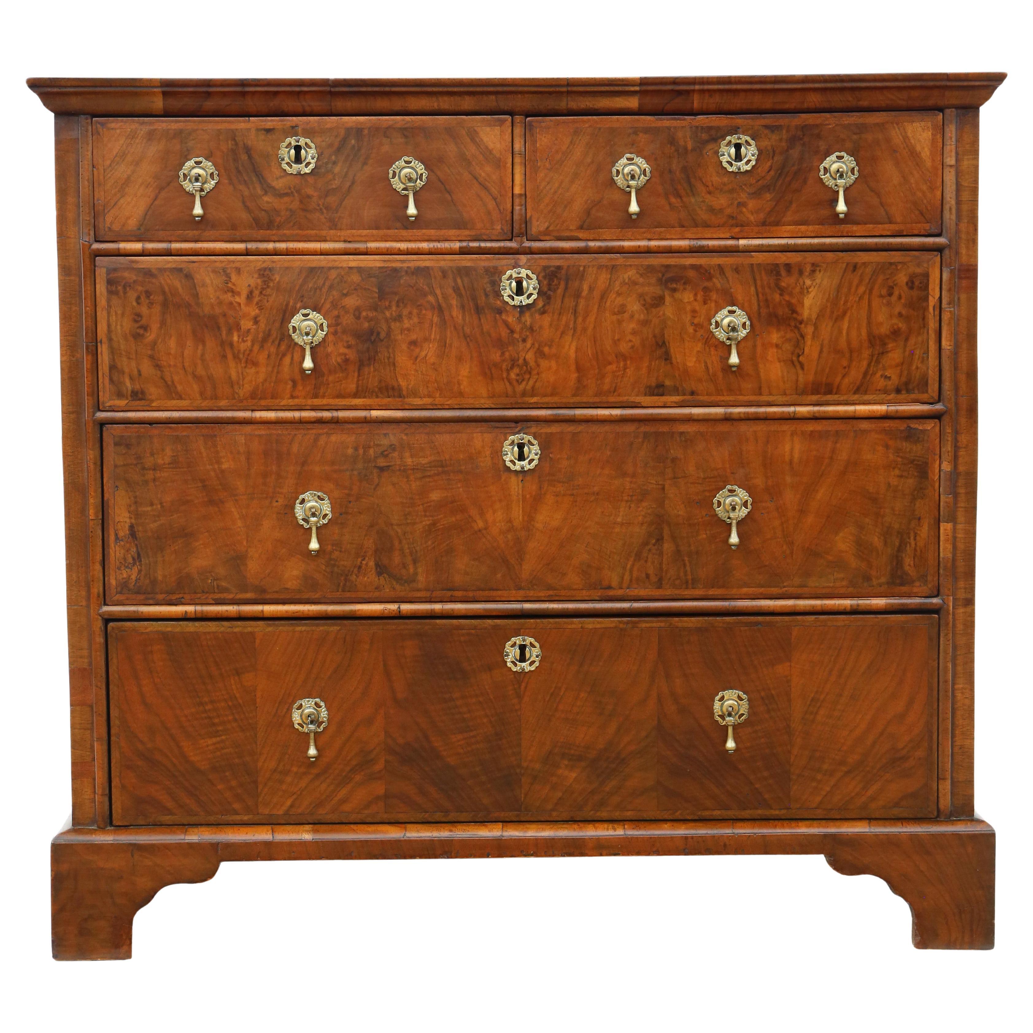 Antique 18th Century Figured Walnut Chest of Drawers - Fine Quality For ...