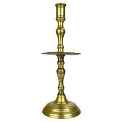 Antique 18th Century Flemish Brass Candlestick with Drip Tray