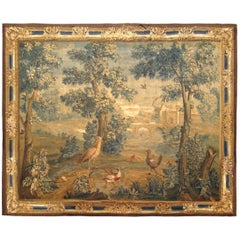 Antique 18th Century French Landscape Verdure Tapestry, with Birds in the Woods