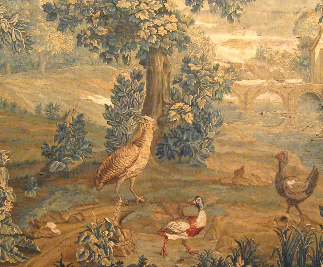 Belgian Antique 18th Century French Landscape Verdure Tapestry, with Birds in the Woods