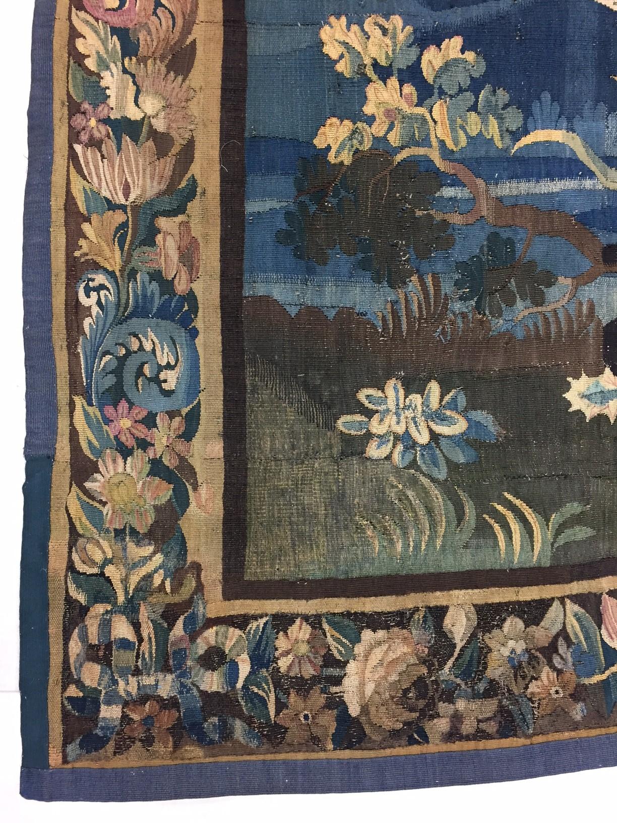 Antique 18th Century Flemish Verdure Landscape Tapestry with Lush Forest Setting 3