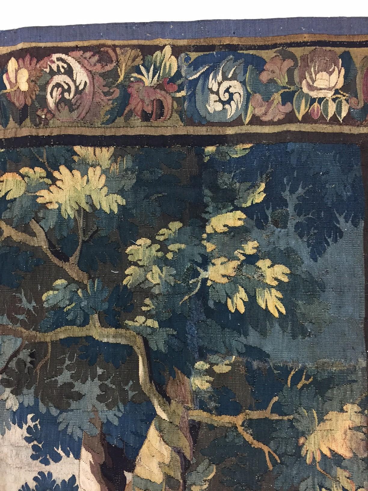 Hand-Knotted Antique 18th Century Flemish Verdure Landscape Tapestry with Lush Forest Setting