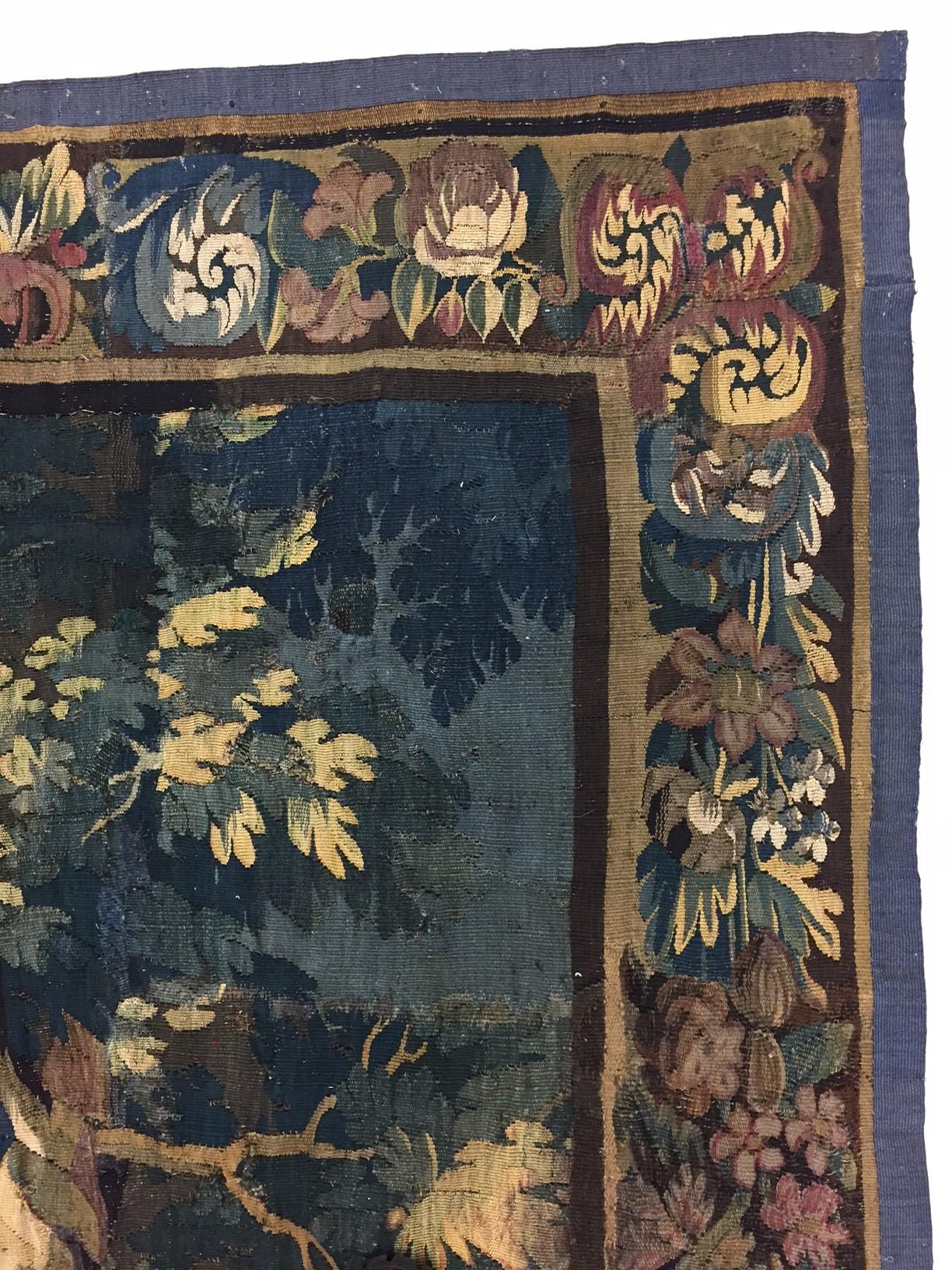 Antique 18th Century Flemish Verdure Landscape Tapestry with Lush Forest Setting In Fair Condition In New York, NY