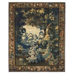 Antique 18th Century Flemish Verdure Landscape Tapestry with Lush Forest Setting