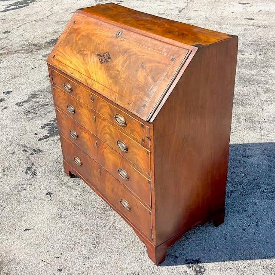 Antique 18th Century Flip Top Flame Mahogany Secretary Desk For Sale 4