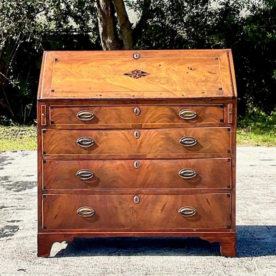 Antique 18th Century Flip Top Flame Mahogany Secretary Desk In Good Condition For Sale In west palm beach, FL