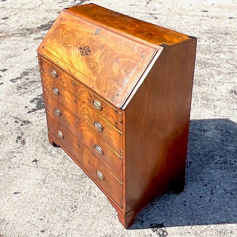 Antique 18th Century Flip Top Flame Mahogany Secretary Desk For Sale 1
