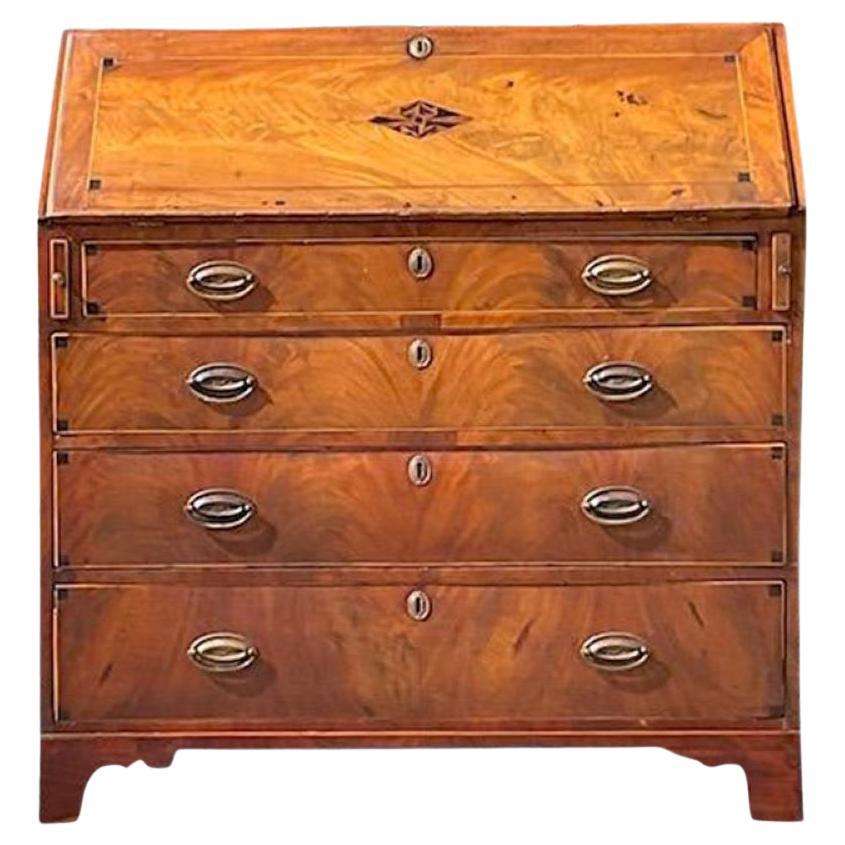 Antique 18th Century Flip Top Flame Mahogany Secretary Desk For Sale