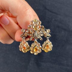 Antique 18th Century Foiled Imperial Topaz Girandole Brooch Silver Portuguese