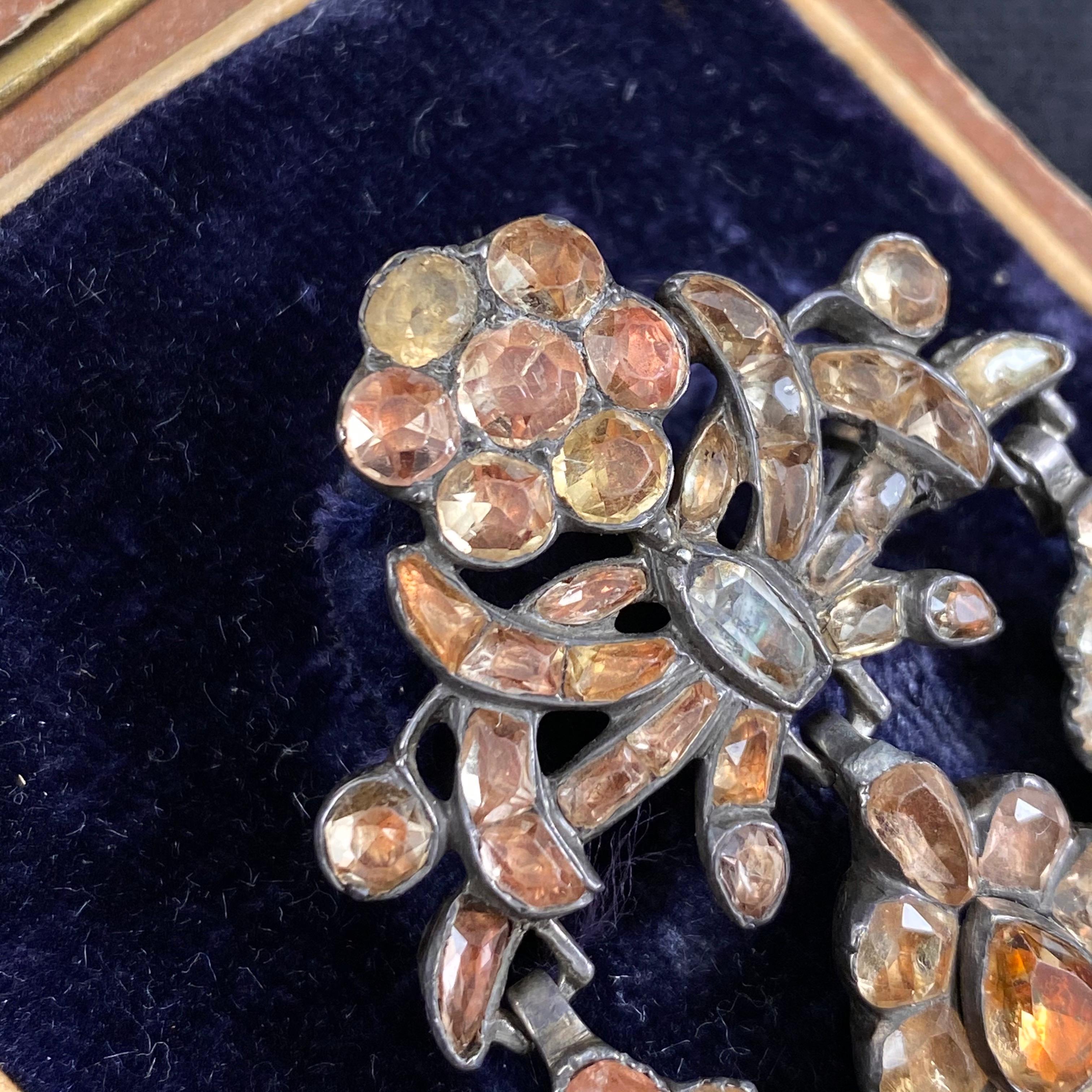 Georgian Antique 18th Century Foiled Imperial Topaz Girandole Brooch Silver Portuguese