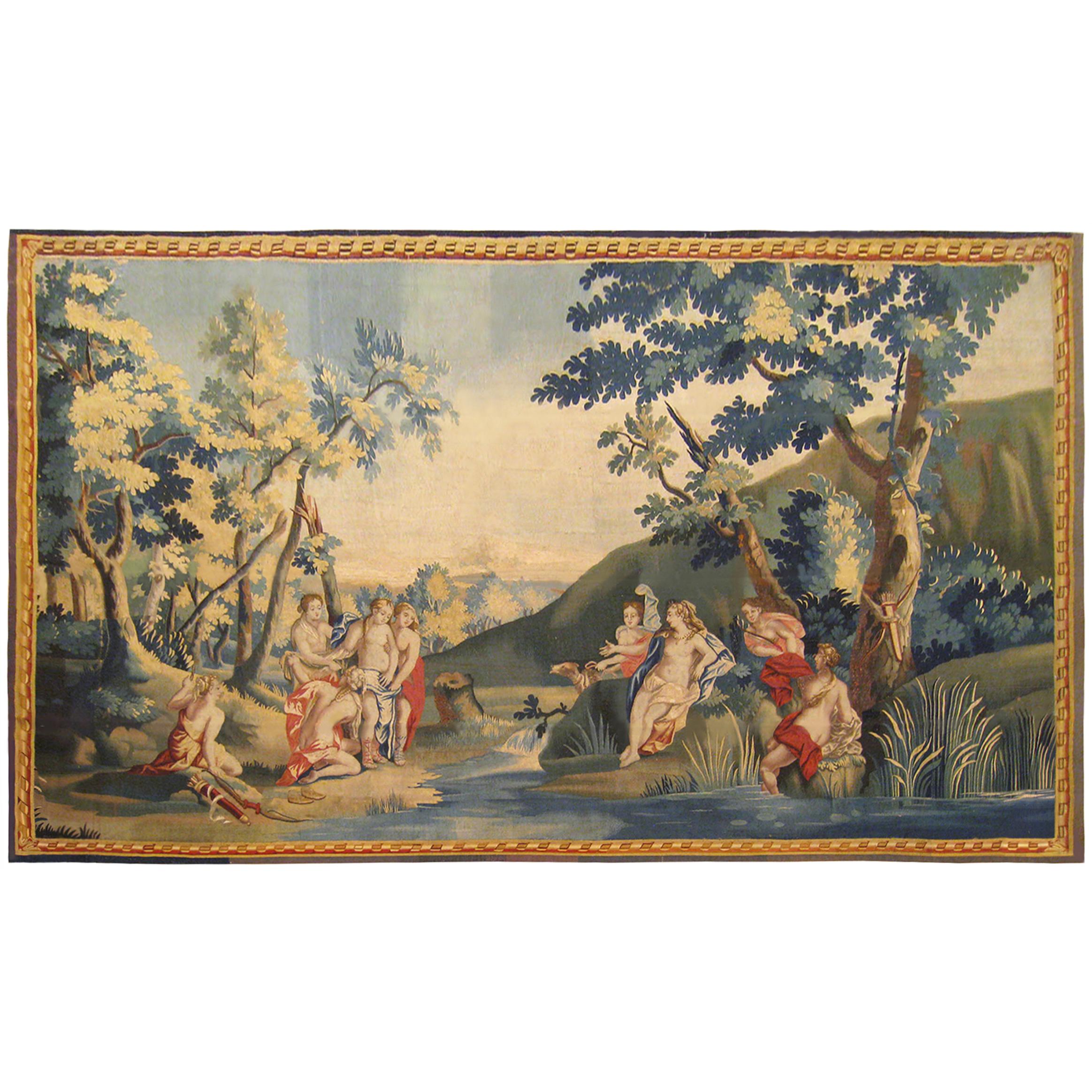 Antique 18th Century Franco-Flemish Mythological Tapestry, with Diana & Callisto For Sale