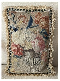 Antique 18th Century French Aubusson Floral Urn Tapestry Finished as a Pillow