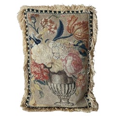 Antique 18th Century French Aubusson Floral Urn Tapestry Finished as a Pillow