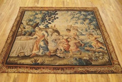 Antique 18th Century French Aubusson Rustic Tapestry of a Family Preparing Lunch