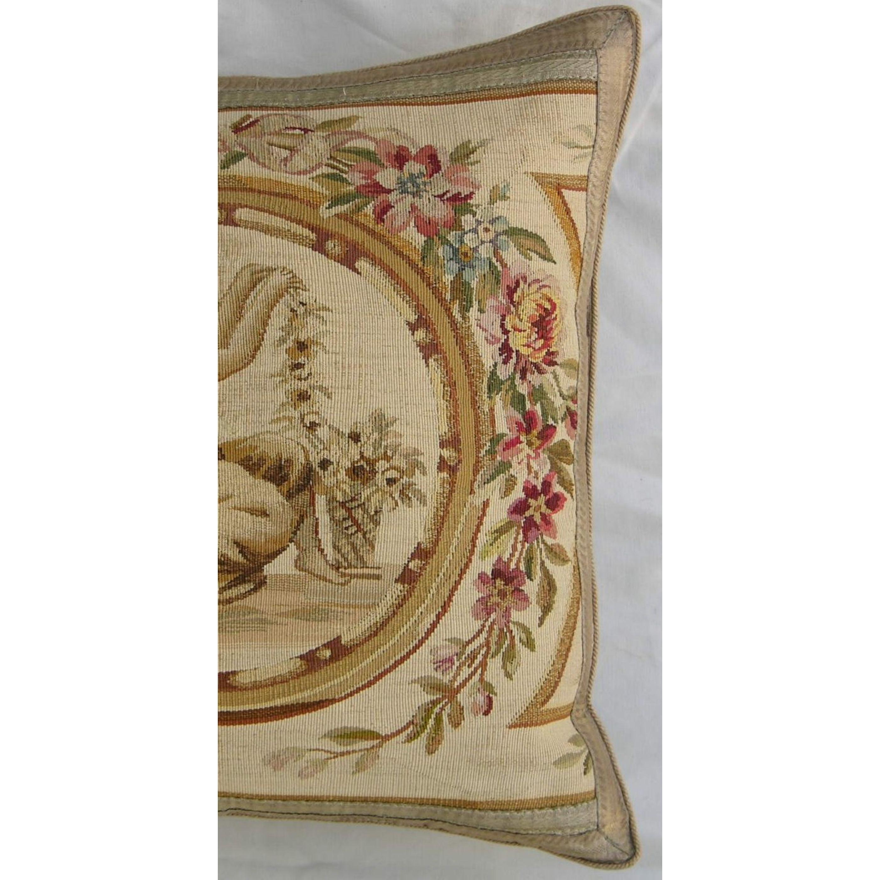 Empire Antique 18th Century French Aubusson Tapestry Pillow 21'' X 20'' For Sale