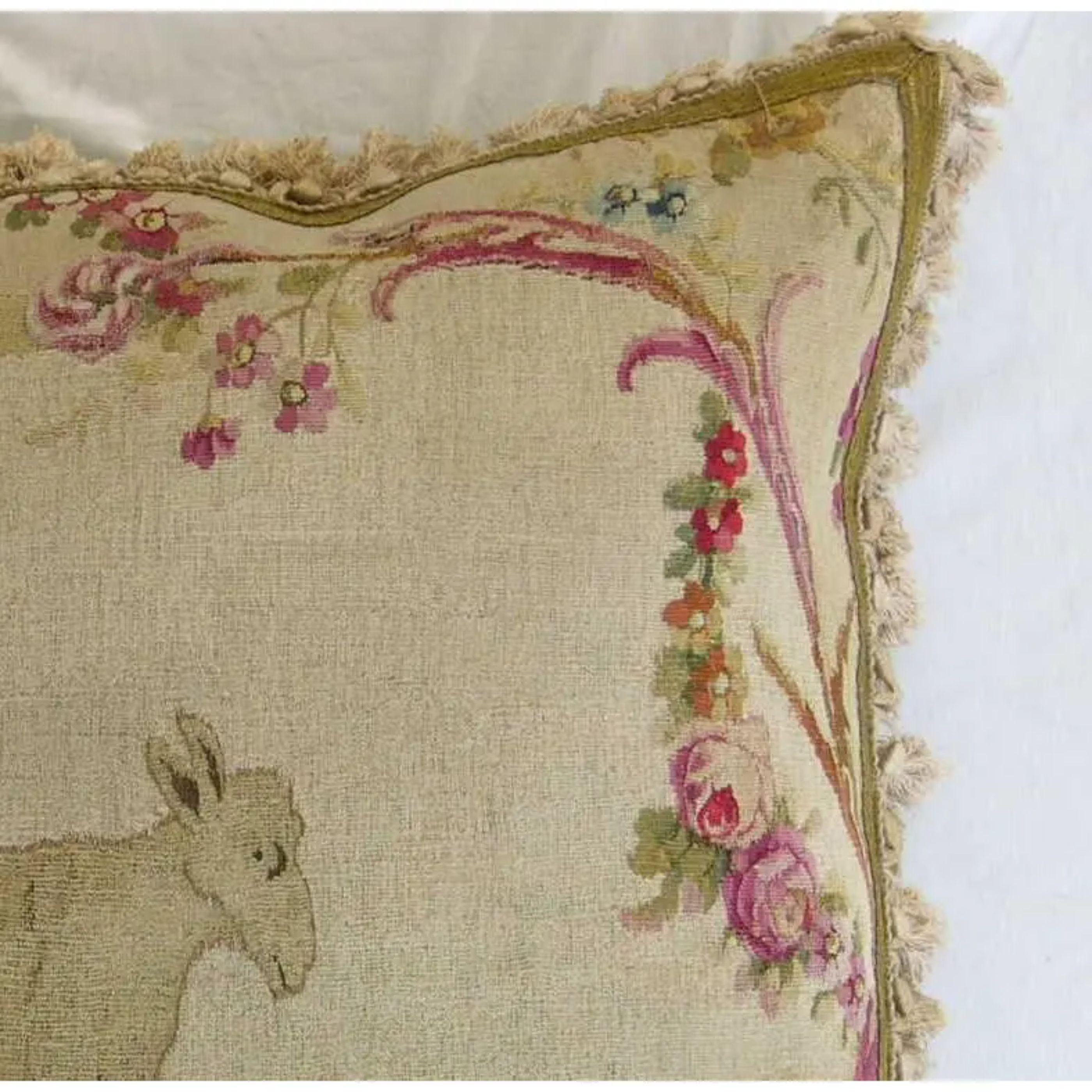 Antique 18th Century French Aubusson Tapestry Pillow 23'' x 23'', Empire and Traditional.