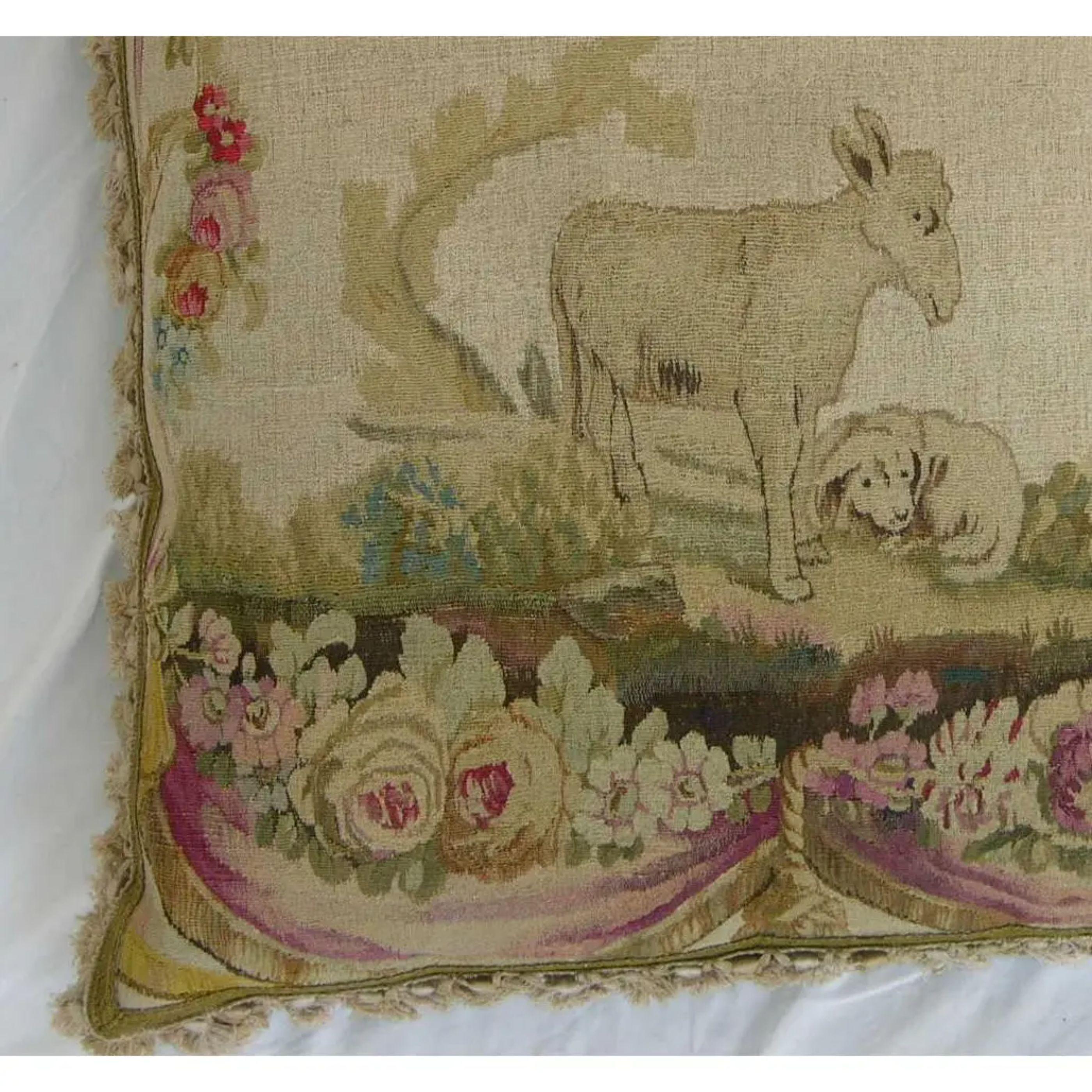 Empire Antique 18th Century French Aubusson Tapestry Pillow For Sale