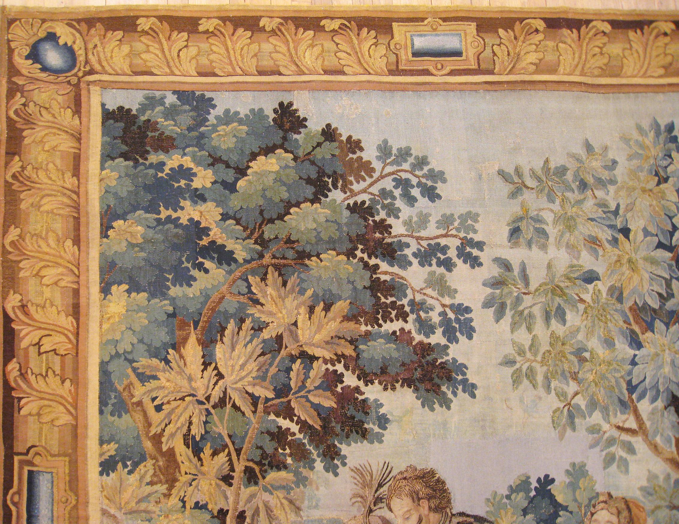 Wool Antique 18th Century French Aubusson Tapestry, with Romantic Tale of Don Quixote For Sale