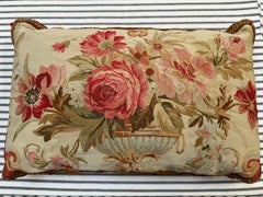Antique 18th Century French Beauvais Floral Tapestry Lumbar Pillow