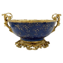 Antique 18th Century French Blue Porcelain Bowl with 19th Century Ormolu Mounts.