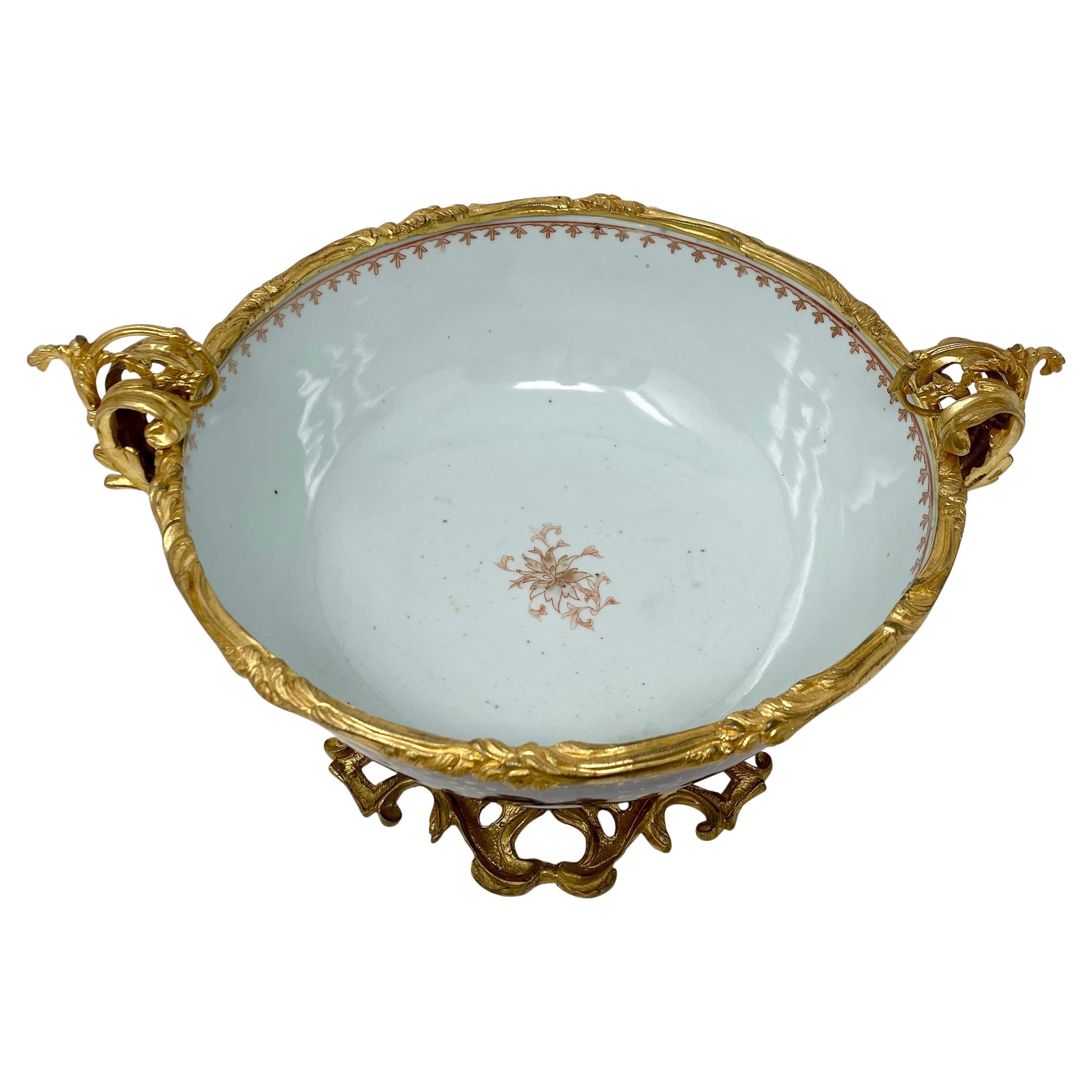 Antique 18th Century French Blue Porcelain Bowl with 19th Century Ormolu Mounts. For Sale 1