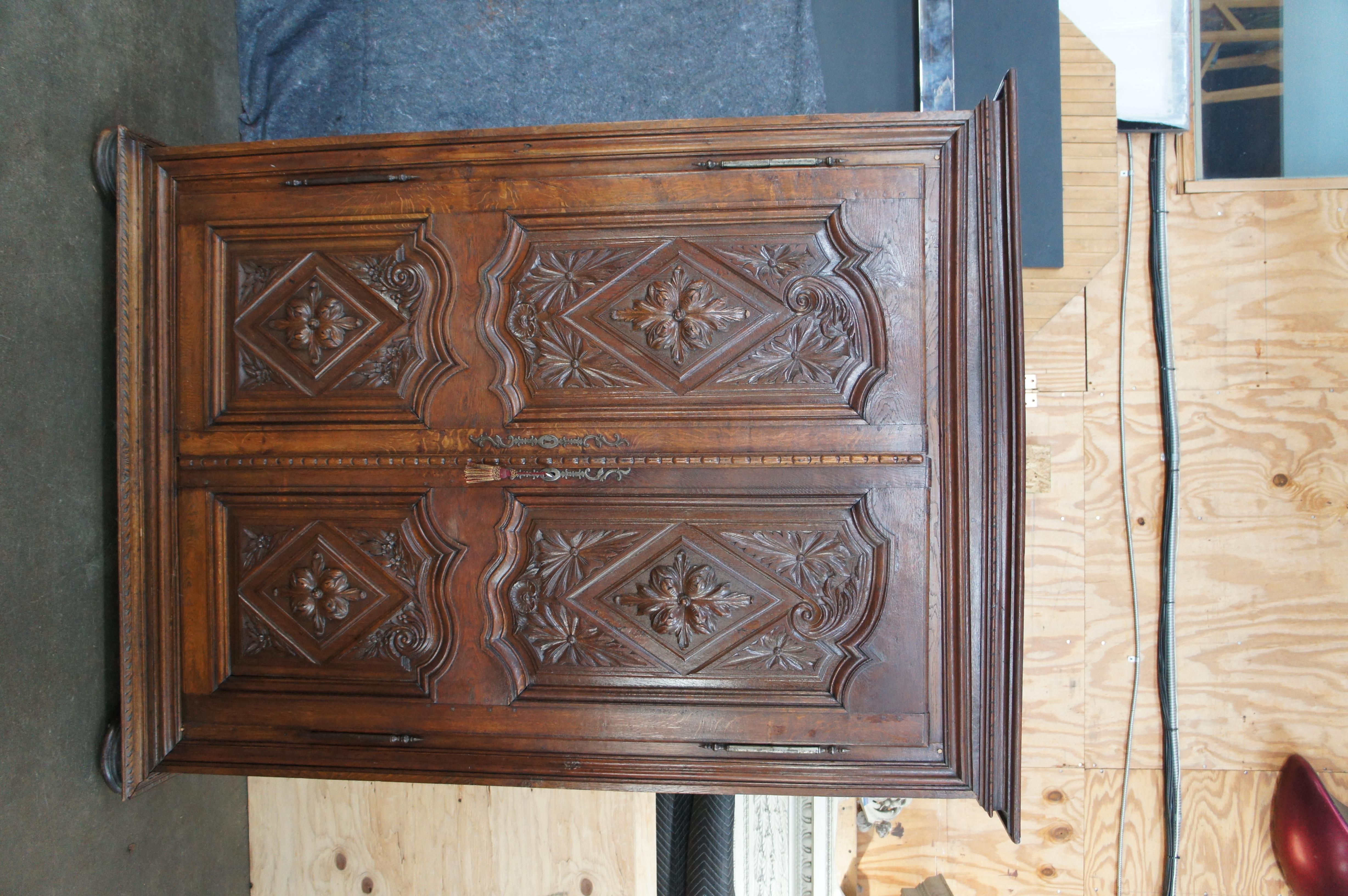 Antique 18th Century French Carved Oak Knockdown Armoire Wardrobe Linen Press For Sale 10