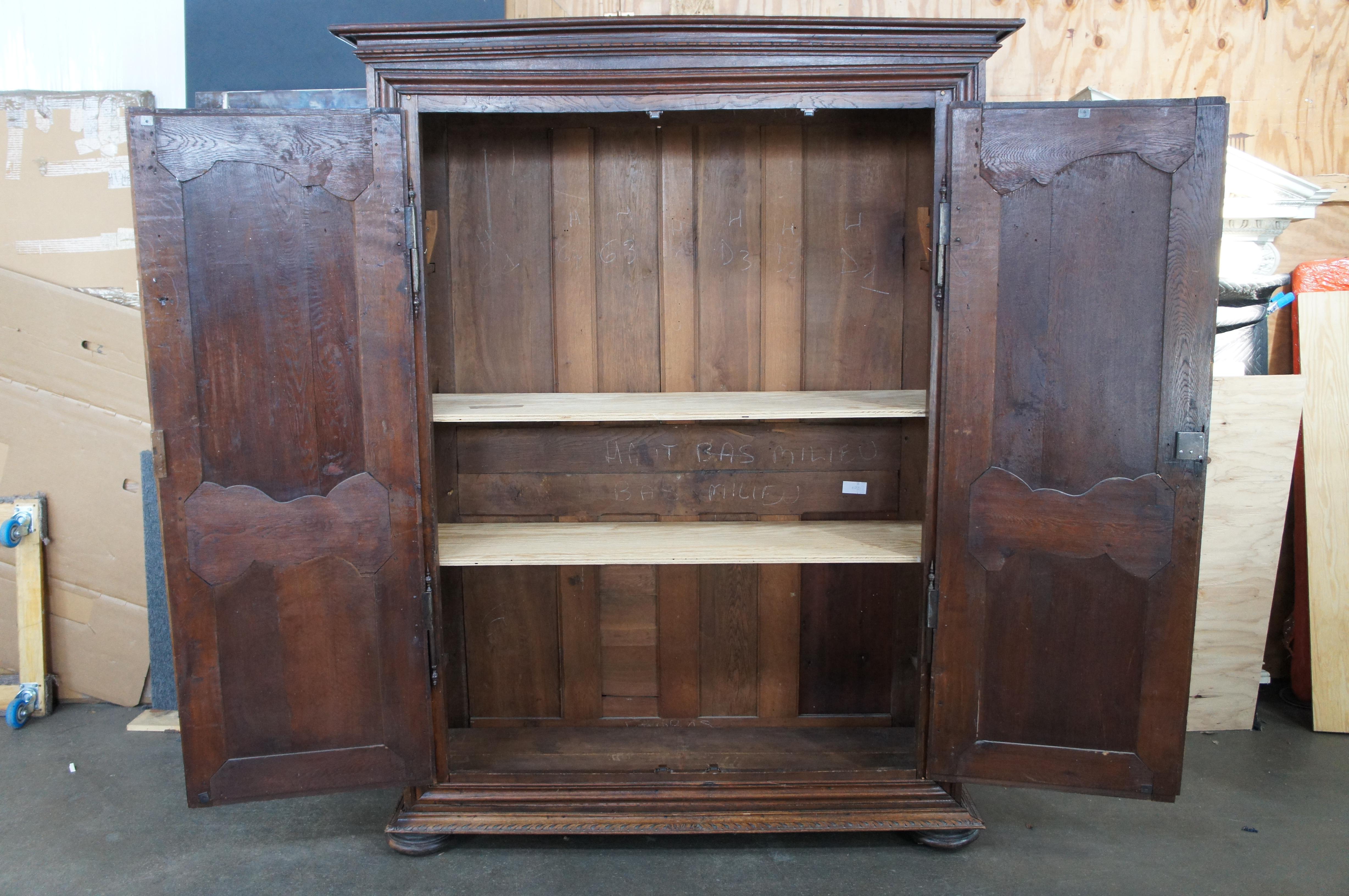 Antique 18th Century French Carved Oak Knockdown Armoire Wardrobe Linen Press In Good Condition For Sale In Dayton, OH