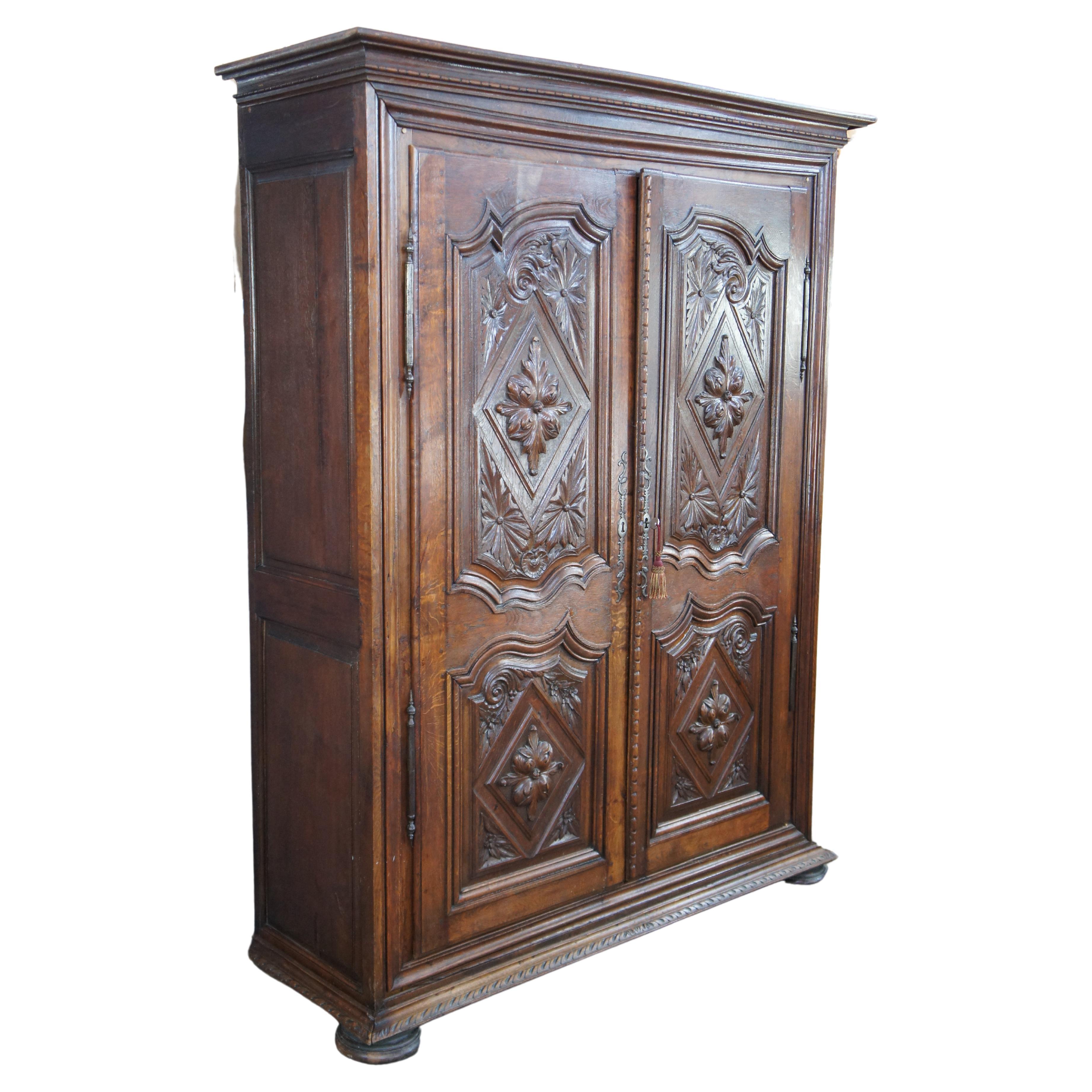 Antique 18th Century French Carved Oak Knockdown Armoire Wardrobe Linen Press For Sale