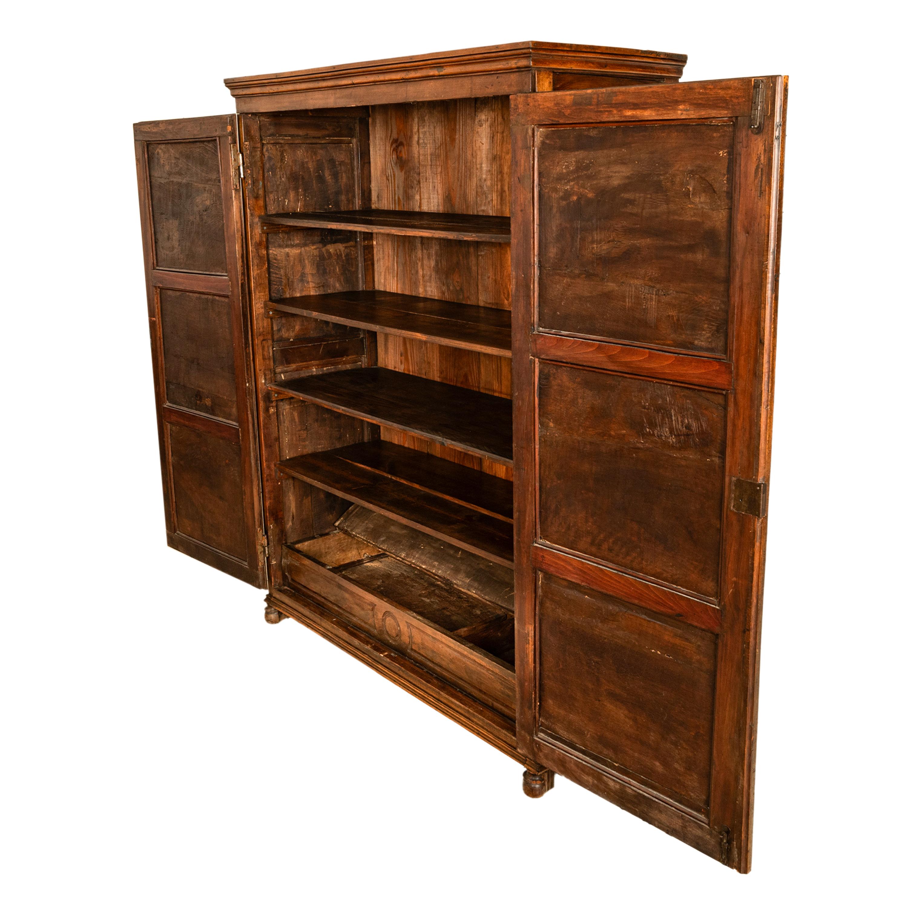 Antique 18th Century French Carved Walnut 2 Door Bonnetiere Armoire Cabinet 1780 For Sale 5
