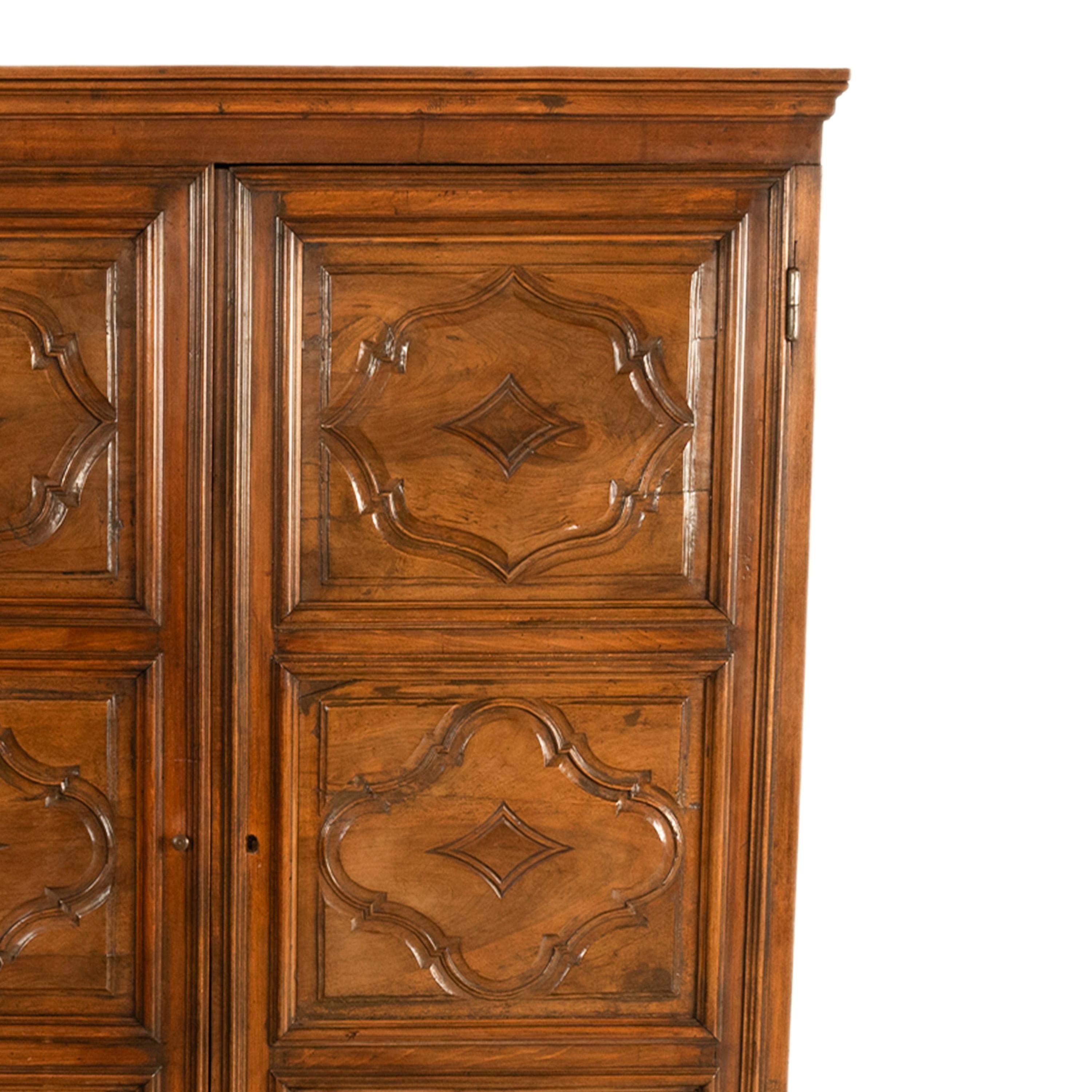 Antique 18th Century French Carved Walnut 2 Door Bonnetiere Armoire Cabinet 1780 For Sale 7