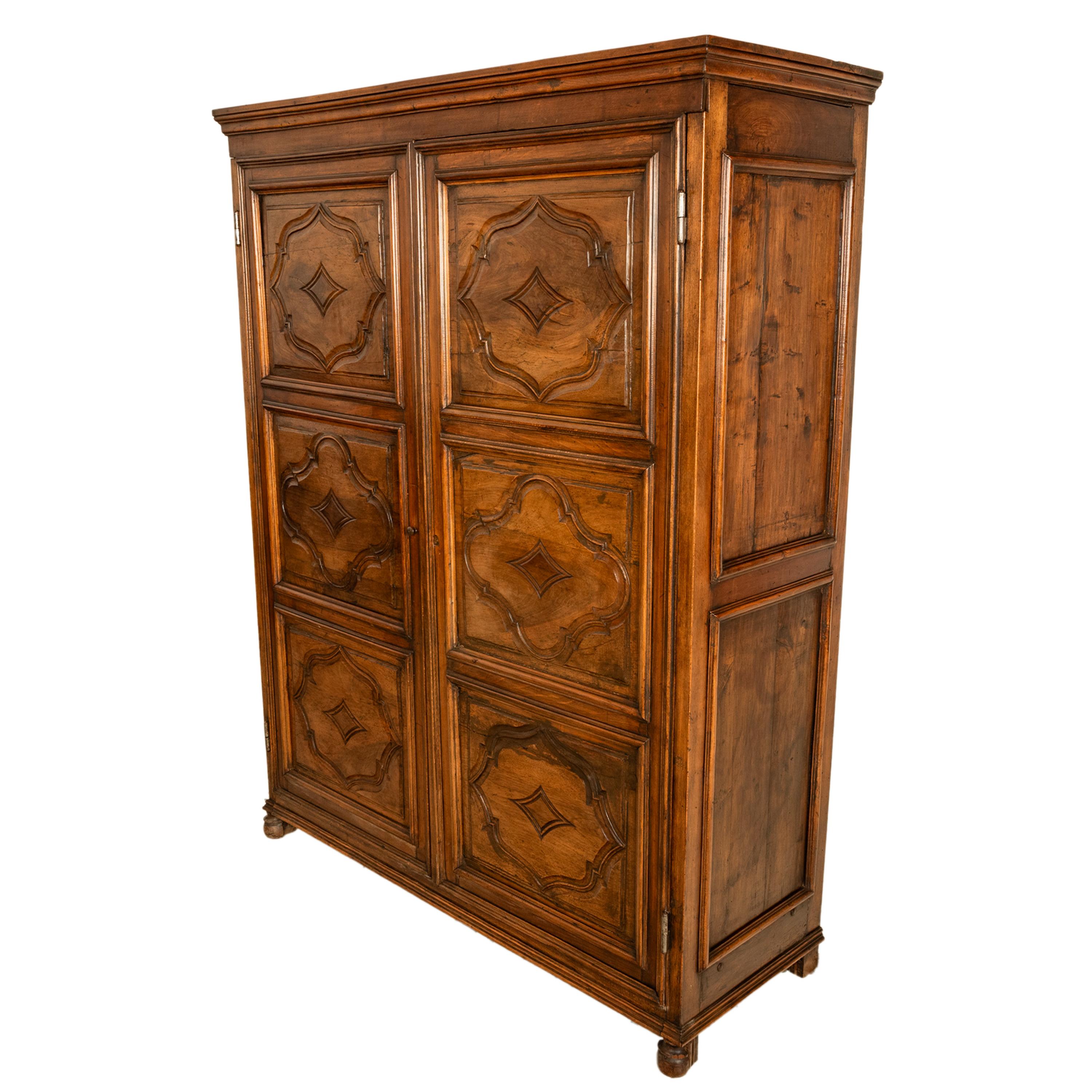 Louis XIII Antique 18th Century French Carved Walnut 2 Door Bonnetiere Armoire Cabinet 1780 For Sale