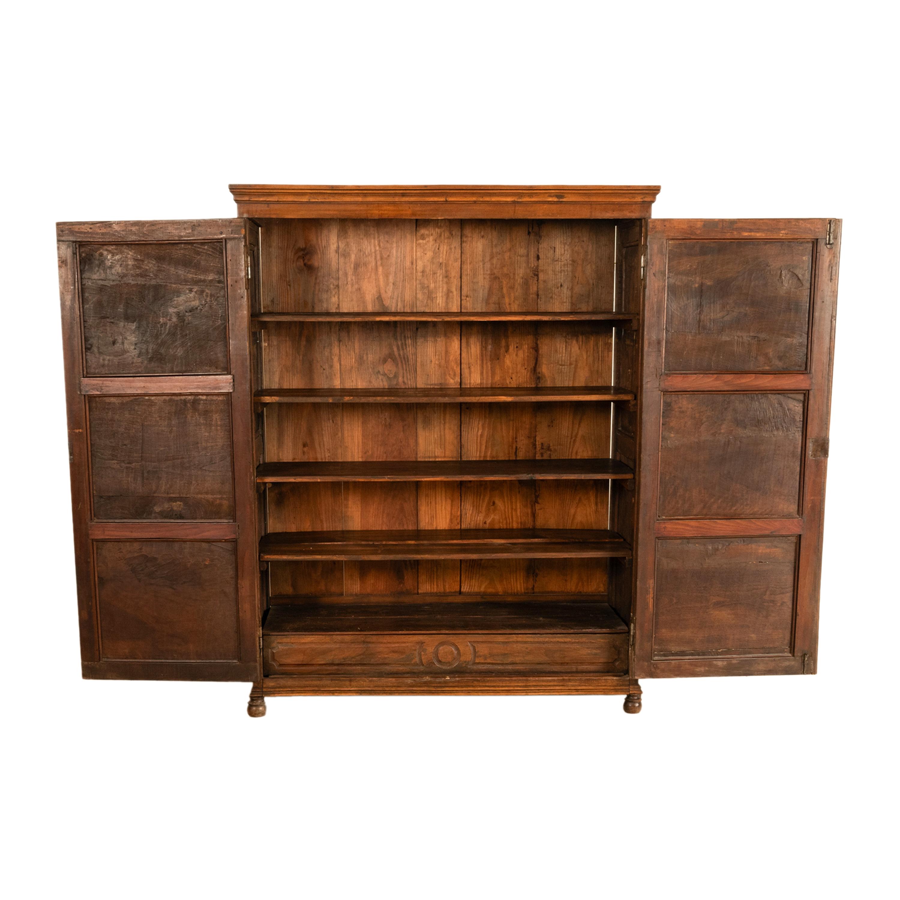 Antique 18th Century French Carved Walnut 2 Door Bonnetiere Armoire Cabinet 1780 In Good Condition For Sale In Portland, OR