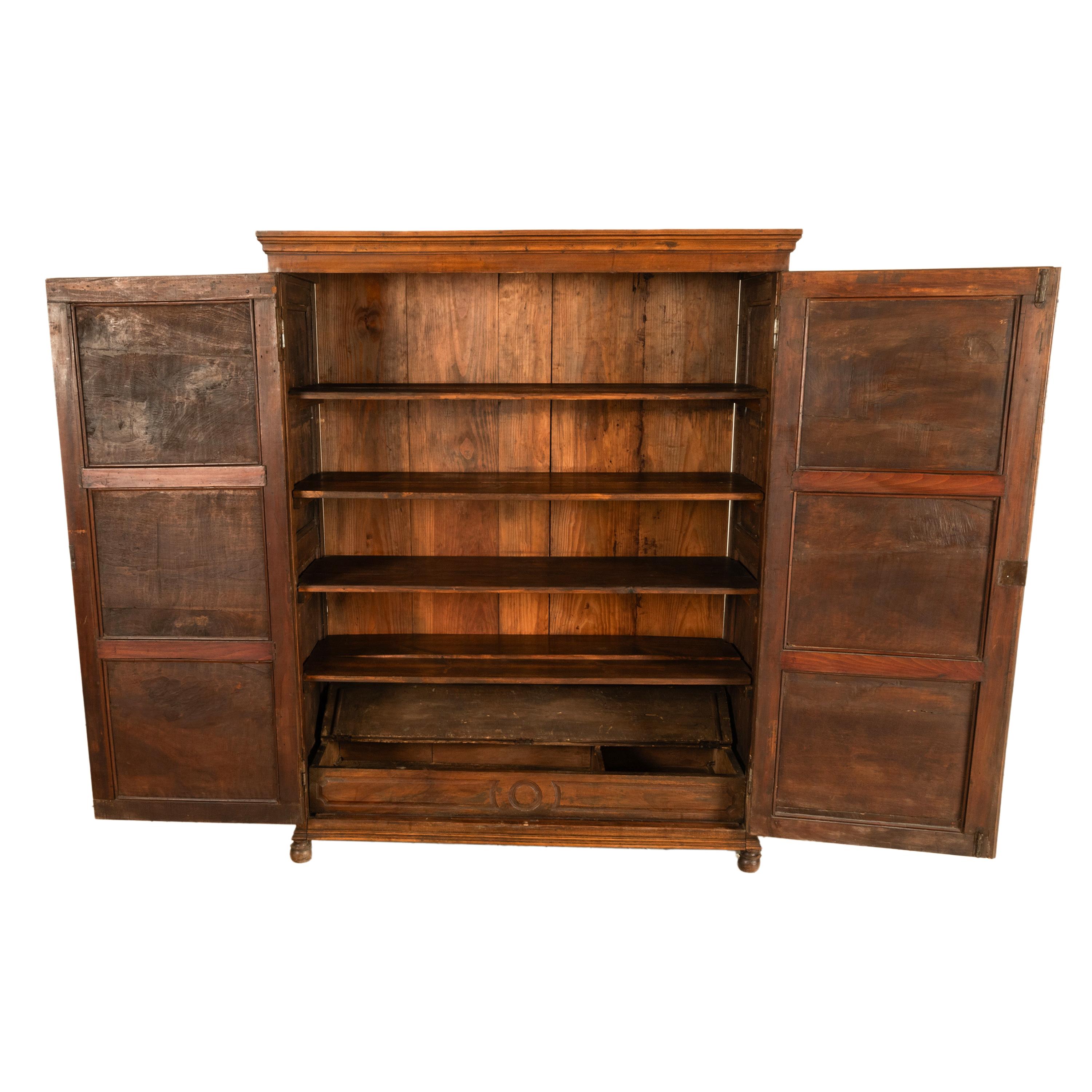 Late 18th Century Antique 18th Century French Carved Walnut 2 Door Bonnetiere Armoire Cabinet 1780 For Sale