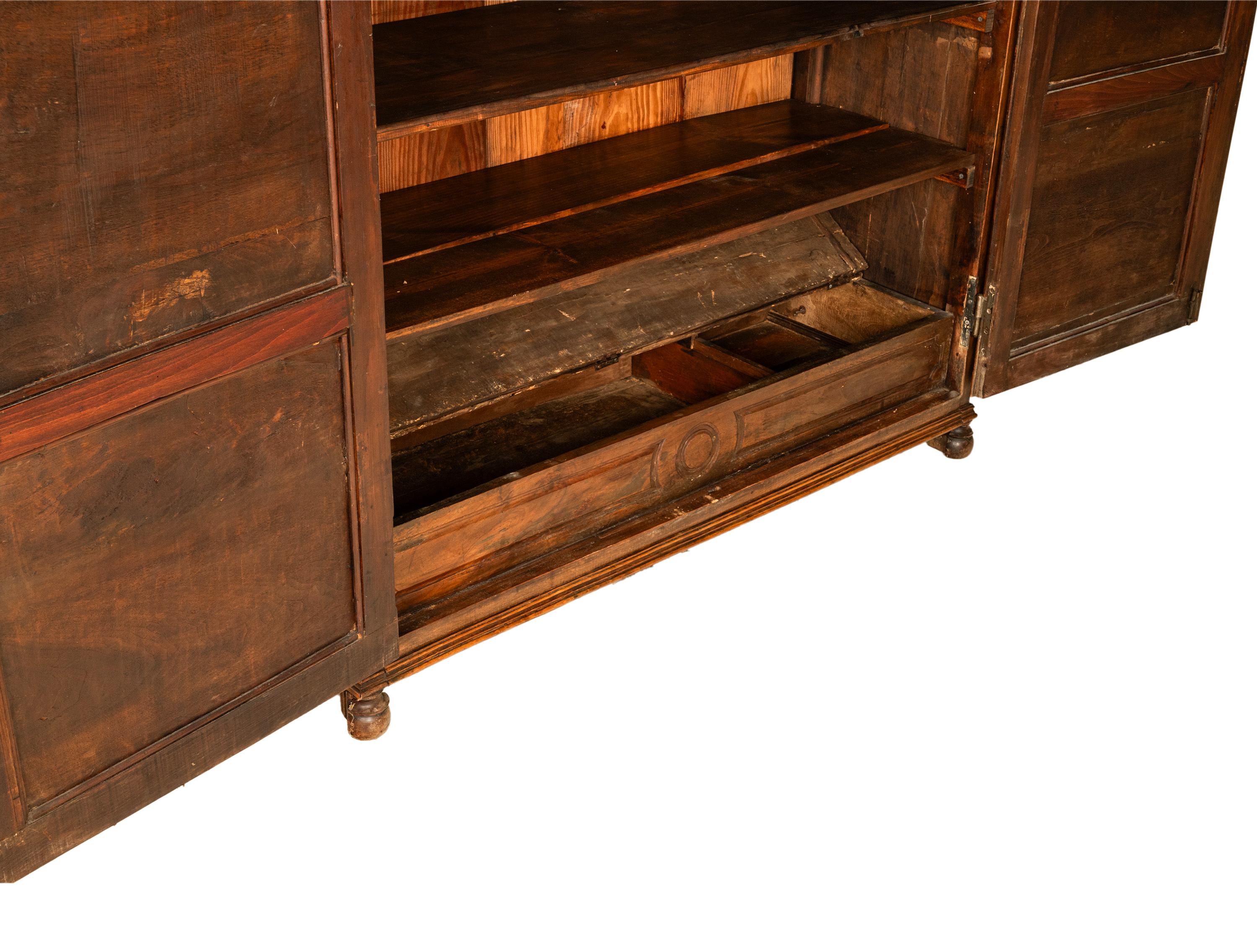Antique 18th Century French Carved Walnut 2 Door Bonnetiere Armoire Cabinet 1780 For Sale 1