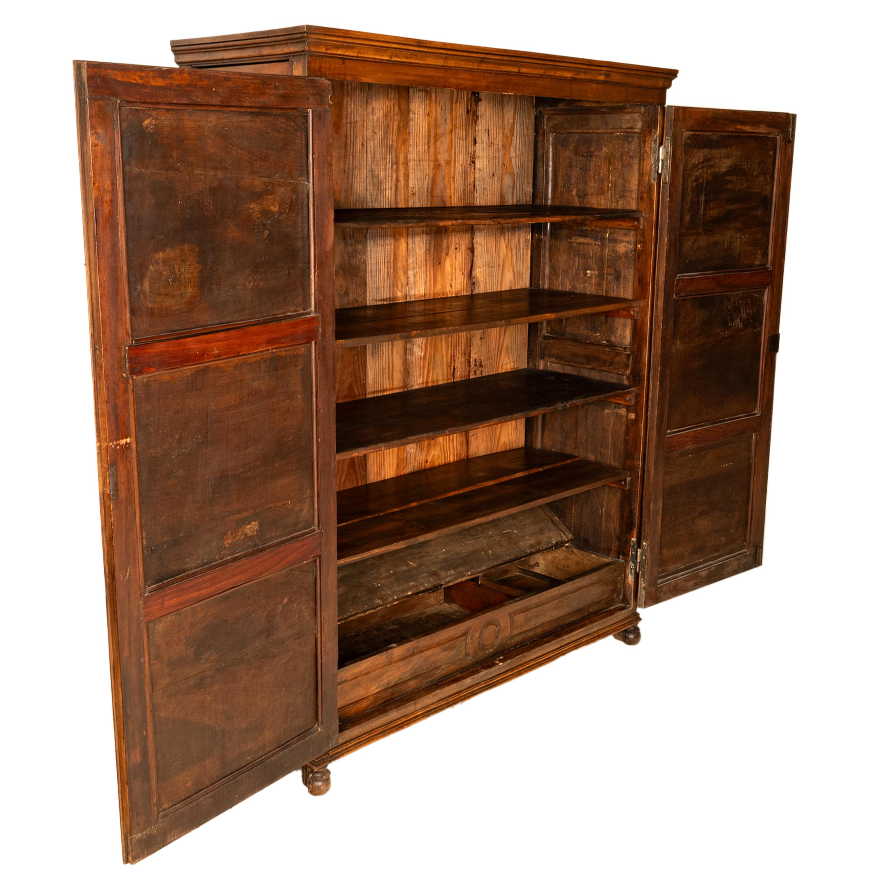 Antique 18th Century French Carved Walnut 2 Door Bonnetiere Armoire Cabinet 1780 For Sale 2