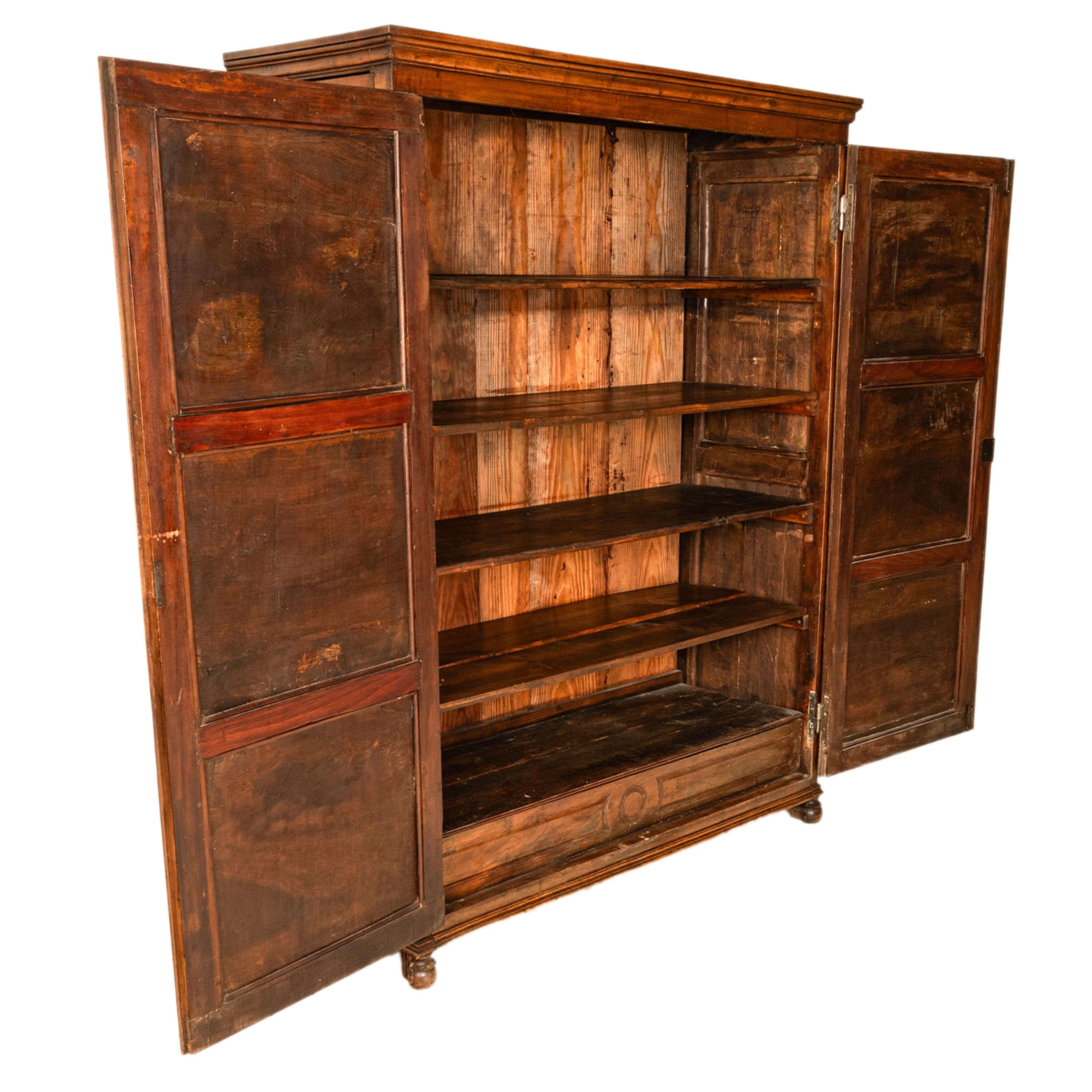 Antique 18th Century French Carved Walnut 2 Door Bonnetiere Armoire Cabinet 1780 For Sale 3