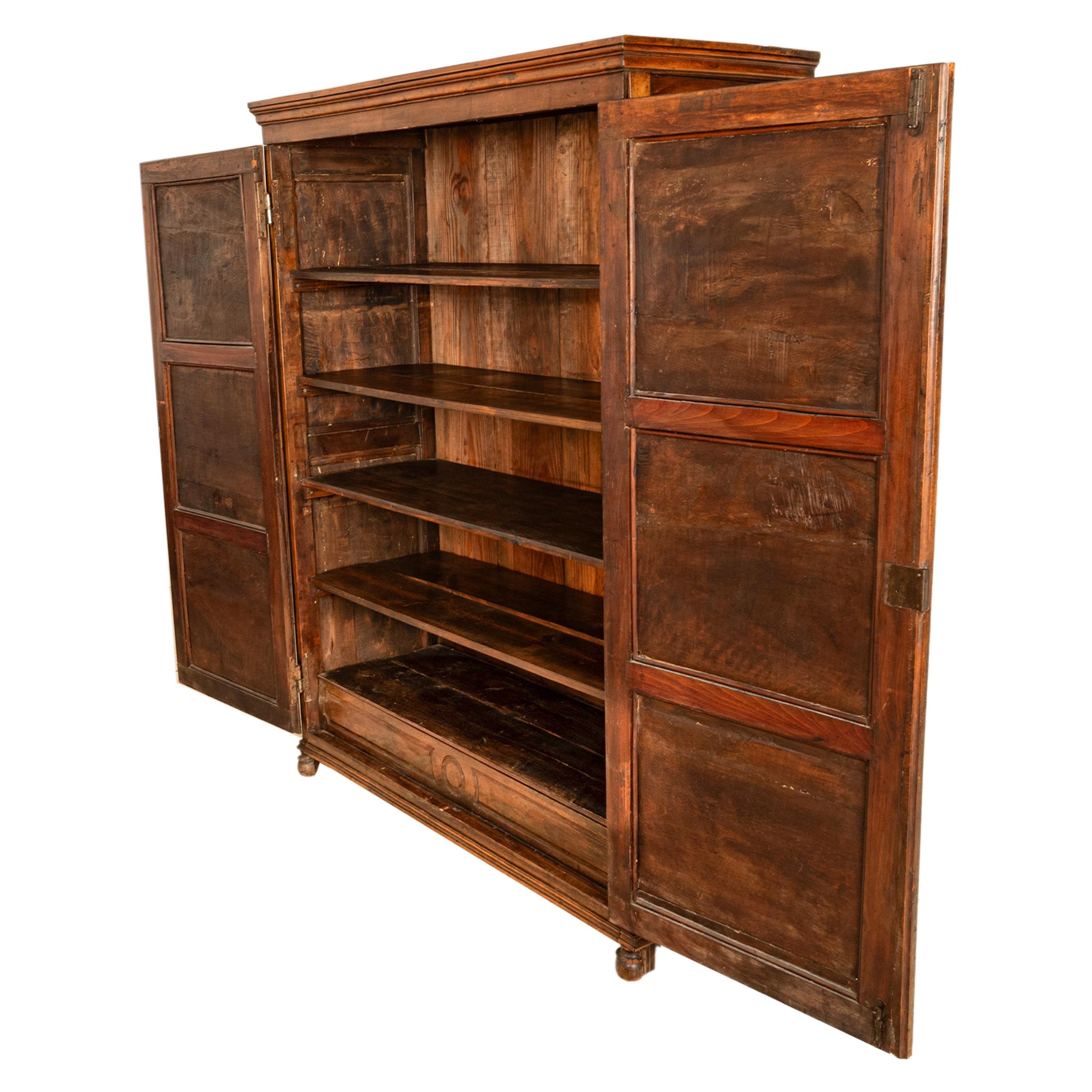 Antique 18th Century French Carved Walnut 2 Door Bonnetiere Armoire Cabinet 1780 For Sale 4