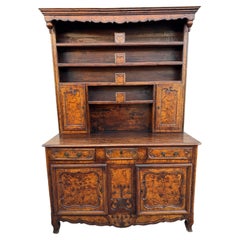 Antique 18th Century French Carved Walnut & Burlwood Vaisselier - Heart Pediment