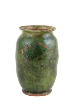 Antique 18th Century French Ceramic Vase, Green Glaze, Gorgeous Patina