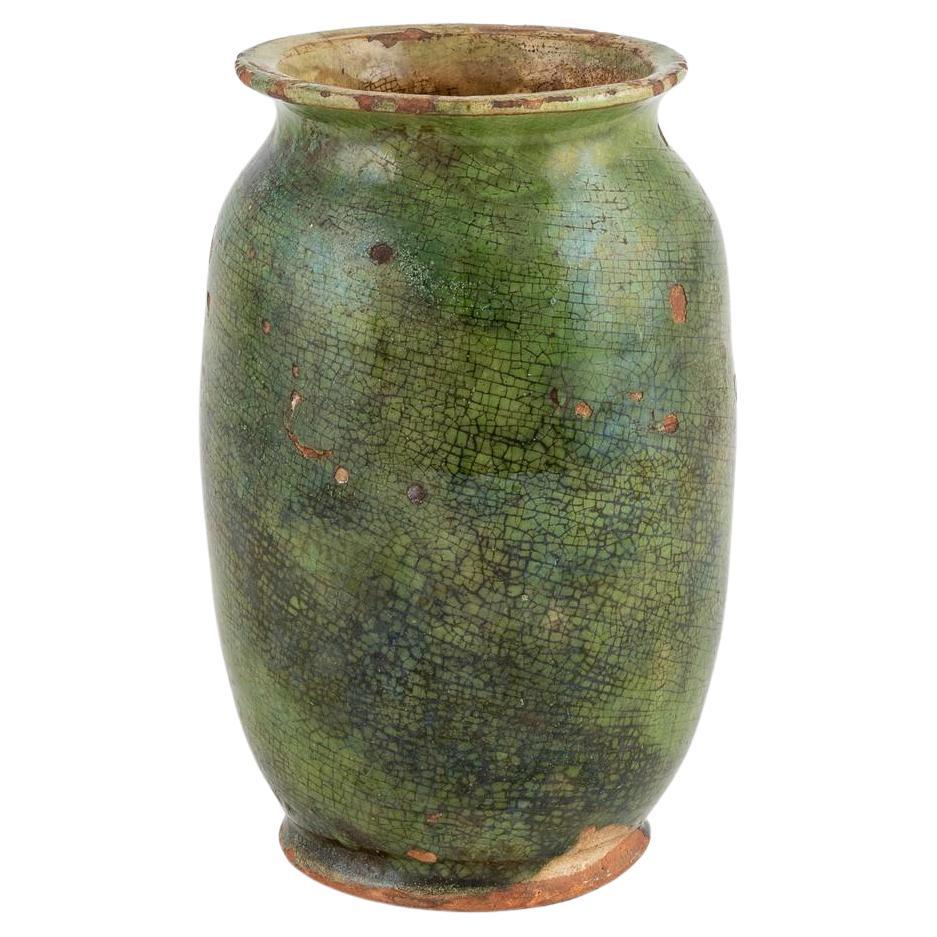 Antique 18th Century French Ceramic Vase, Green Glaze, Gorgeous Patina 