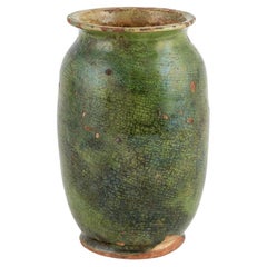Antique 18th Century French Ceramic Vase, Green Glaze, Gorgeous Patina 