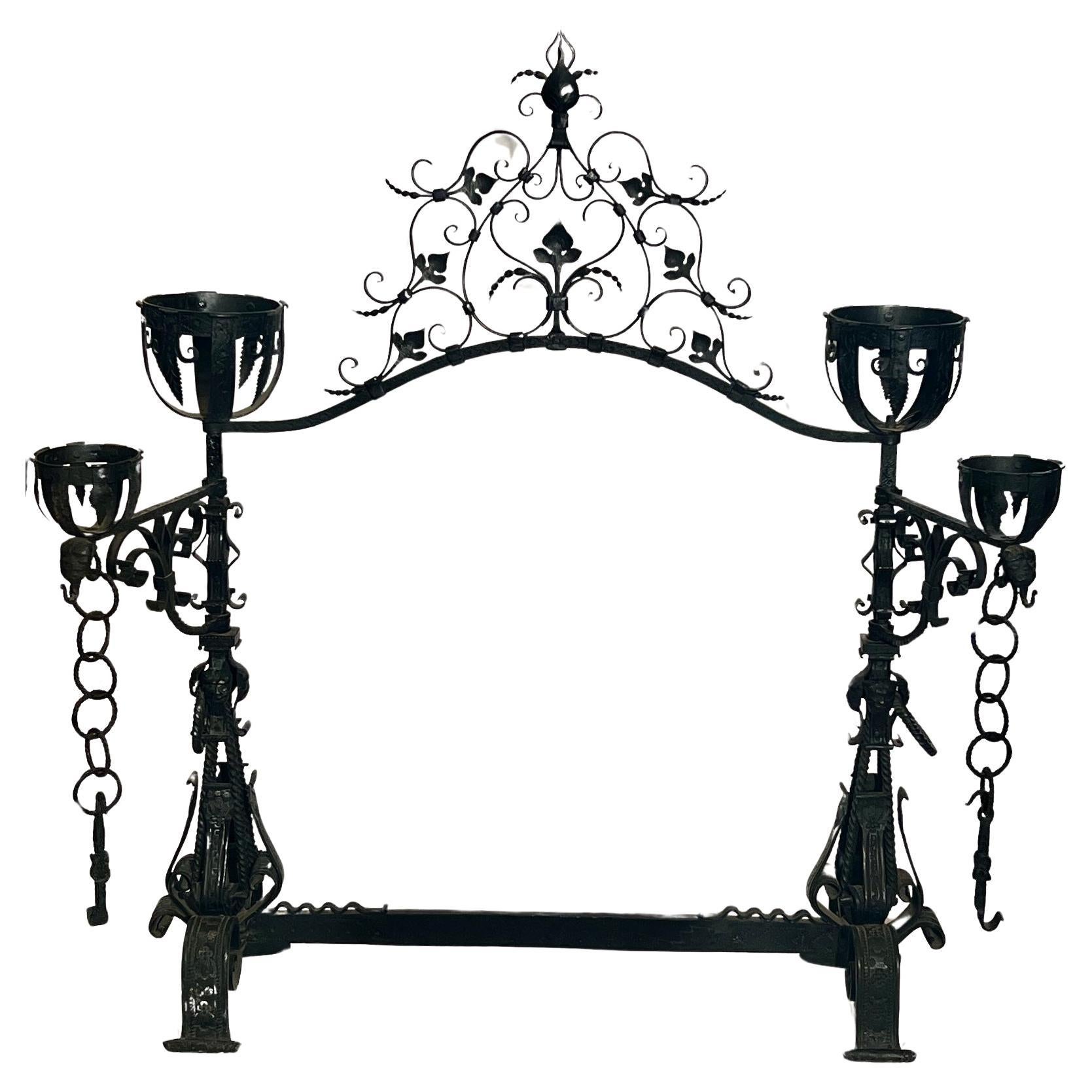 Antique 18th Century French Chateau Wrought Iron Fireplace Surround.  In Good Condition For Sale In New Orleans, LA